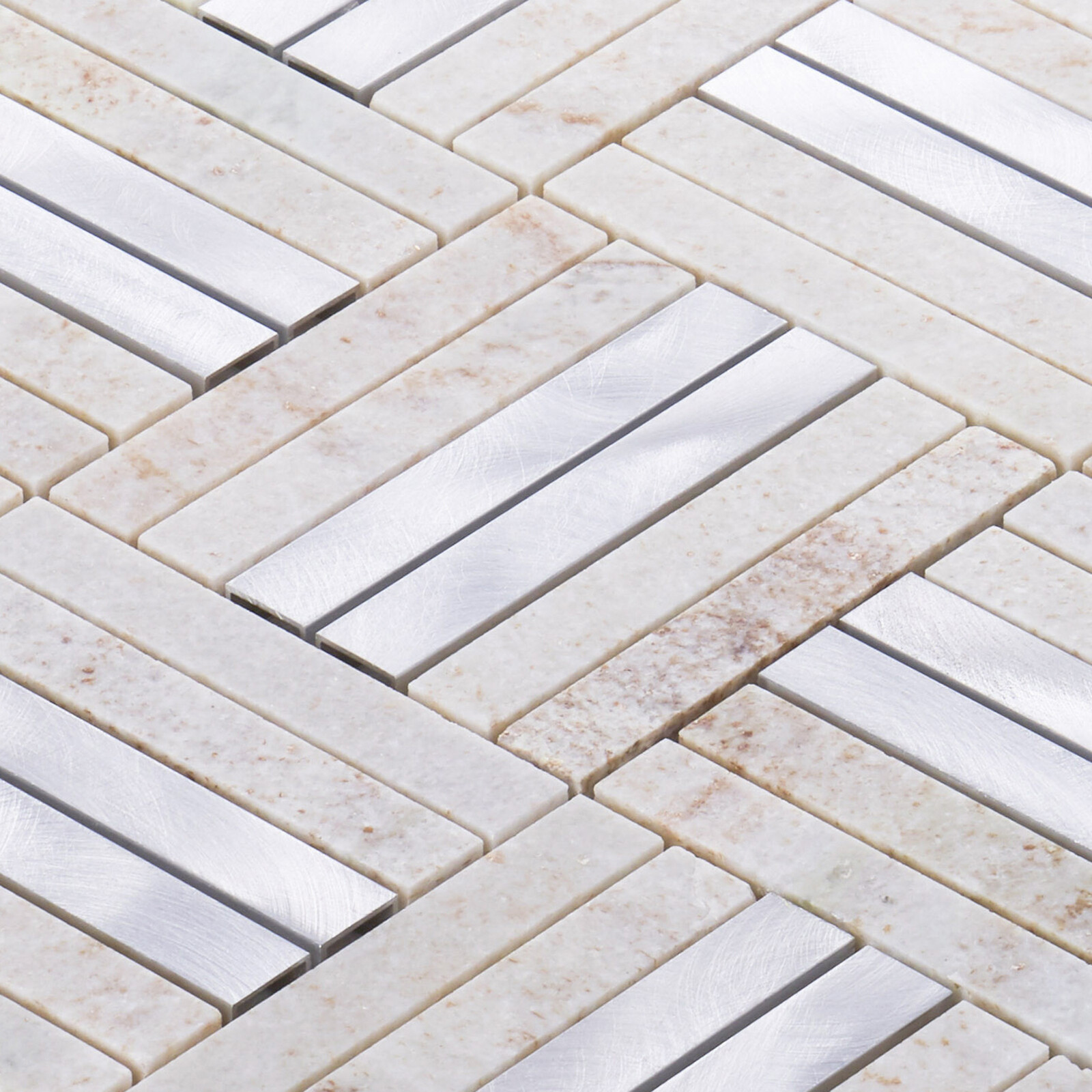 Gray Quartzite Marble Stone Aluminum Beige Parquet Mosaic Tile Wall Backsplash