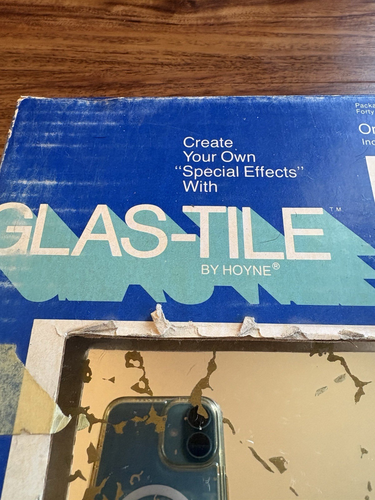 Hoyne Glas-Tile Box of Six 12″ x 12 Antique Gold Marble Mirror Tiles 70’s Nos