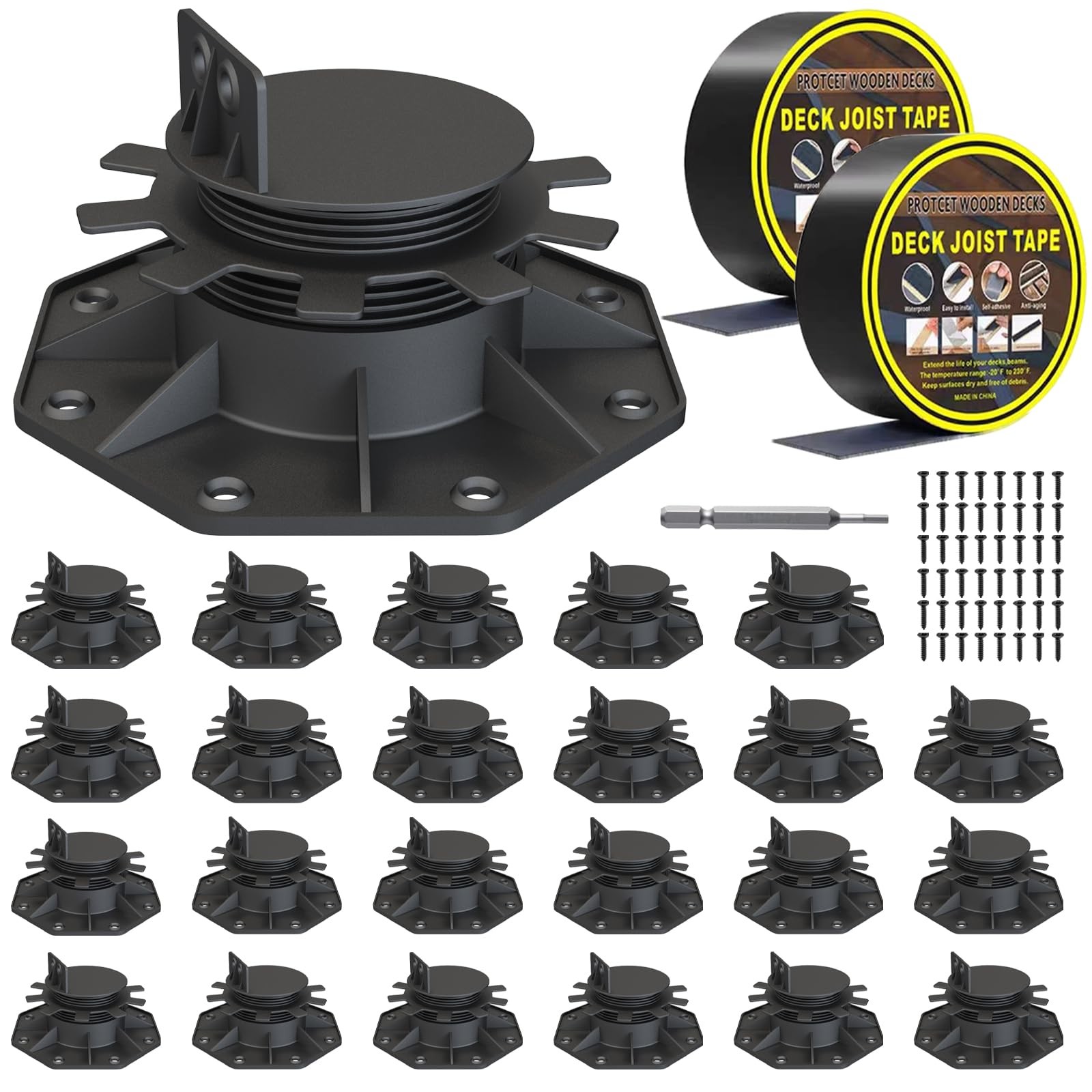 24Pack Adjustable Deck Support Pedestals, 1.18″–2.36″ 30–60 mm, for 2×4 & 2×6…