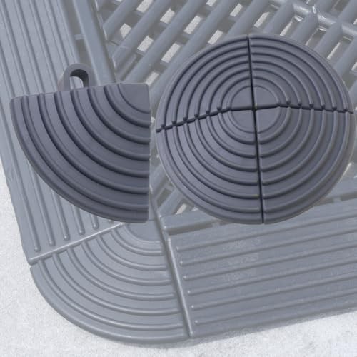 Garage Floor Tiles Looped Edge, 15.5″ x 2.35″, 4 Round corner – 4 Pack Gray