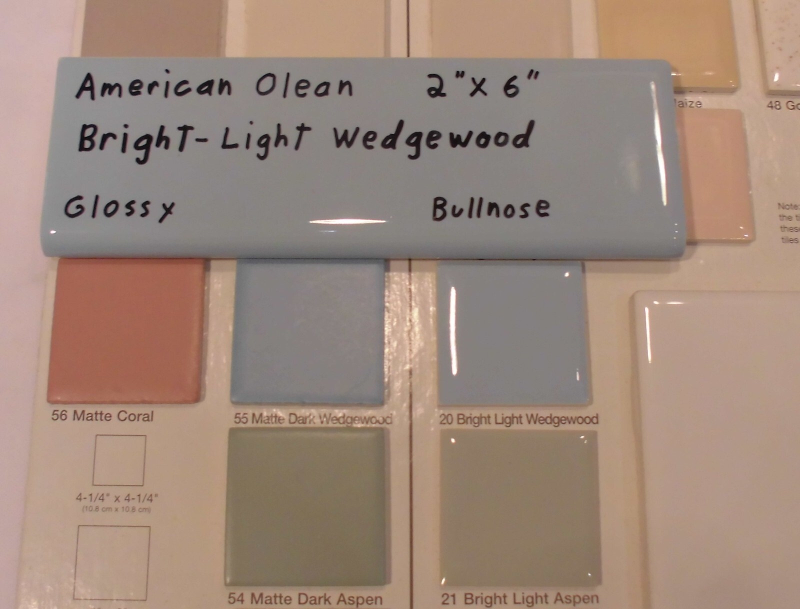 1 pc. Ceramic Bullnose Tile 2” X 6” Light Bright Wedgewood Blue: American Olean
