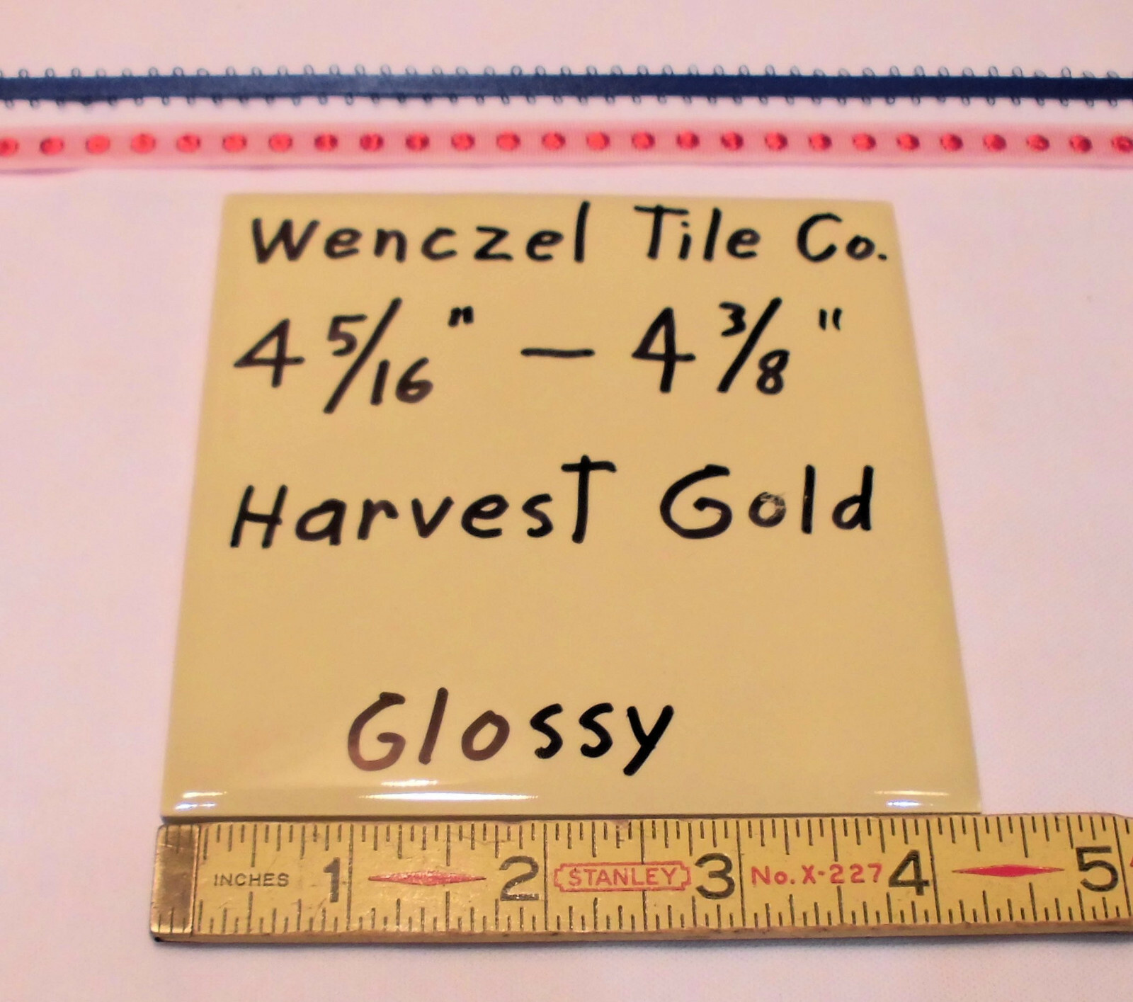 1 pc. Harvest Gold: Glossy Ceramic Tile; unknown maker 4-5/16″- 4-3/8″ New Stock