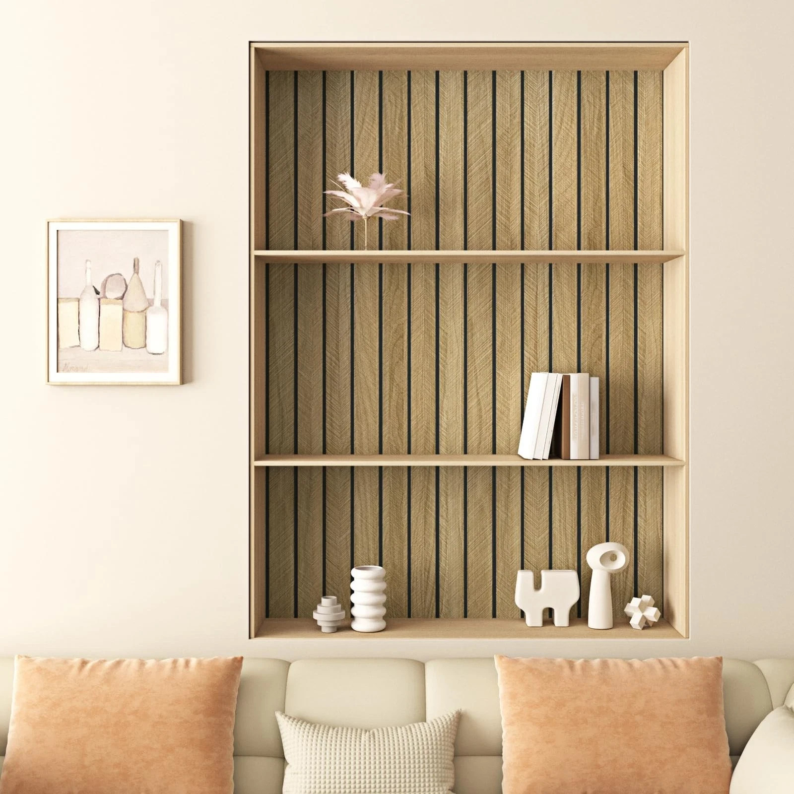 Wood Grain Wall Panels 11.7”x118” Thick Brown Peel and Stick – Sound