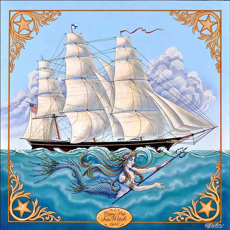 Ship Accent & Decor Tile Ed Parker Mermaid Nautical Art POV-EP001AT