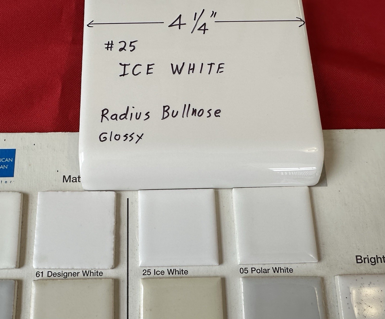 1 pc. Ice White: Gloss Radius Bullnose Ceramic Tile 4-1/4″ American Olean, New