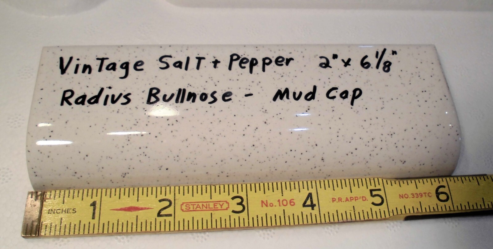 1 pc. Salt & Pepper Ceramic Bullnose Tile 2” X 6” American Olean, NEW STOCK
