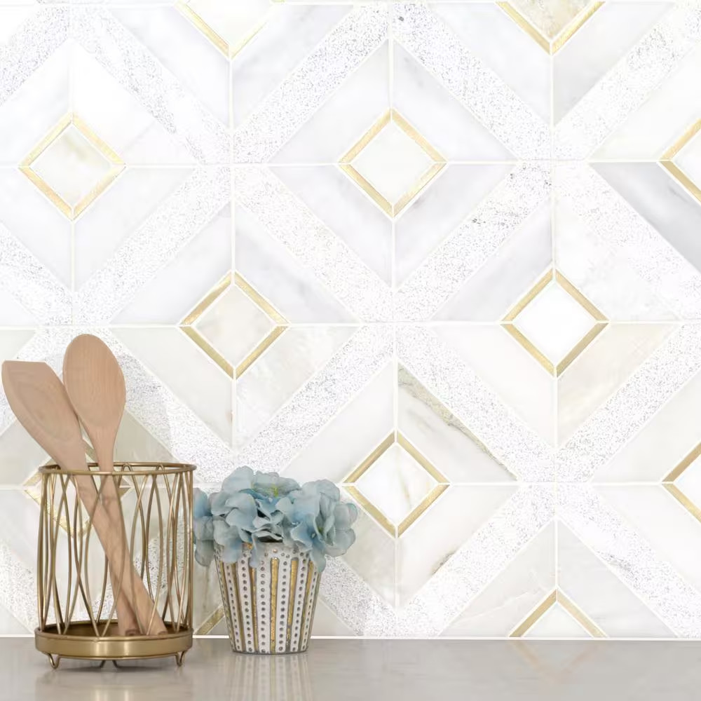 Verona Gold 12 In. X 12 In. Marble/Metal Mesh-Mounted Mosaic Floor and Wall Tile