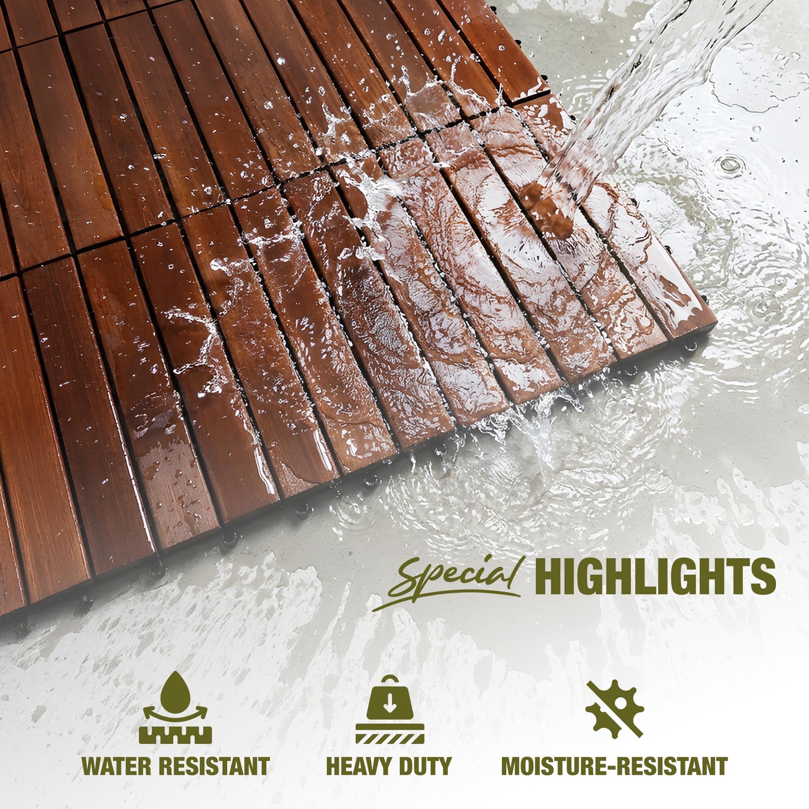 Premium Acacia Wood Interlocking Deck Tiles, 12″x12″x0.9″ Outdoor Patio Floor…