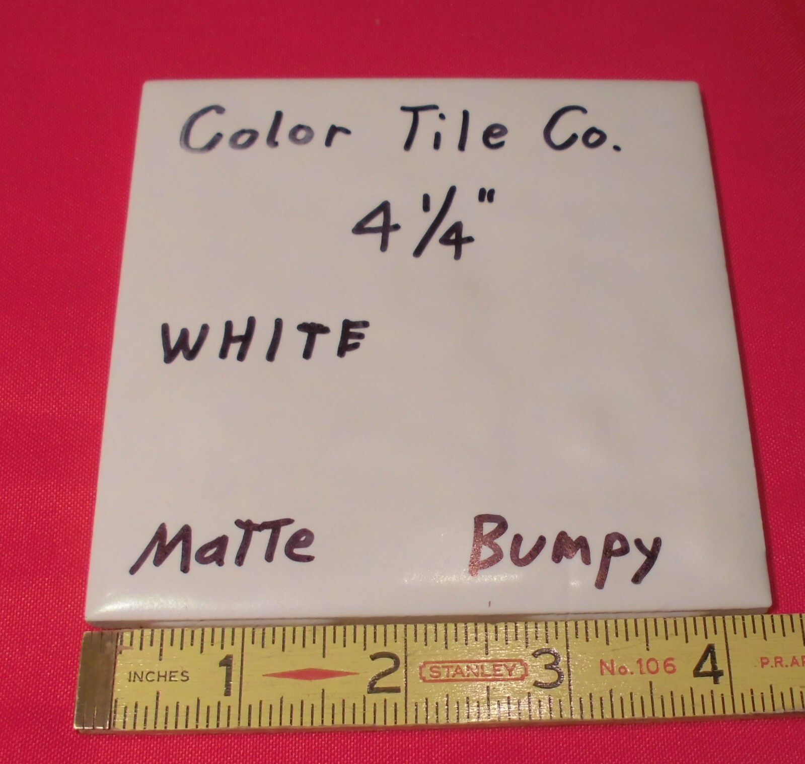 1 pc. Matte White: 4-1/4″ Ceramic Tile, Lots of medium bumps by Color Tile Co.