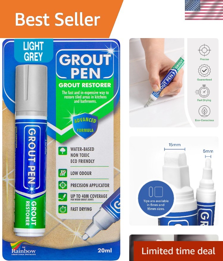 Light Grey Grout Pen – 15mm Wide Tip for Effortless Grout Coloring and Restoring
