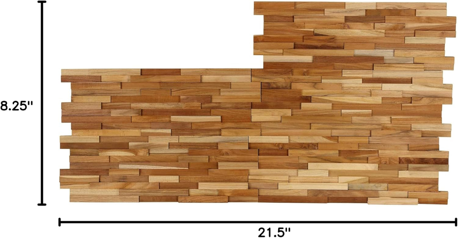 Ez-Wall 3D Mosaic Tile in Solid Teak Wood, Set of 10 Natural Finish Tiles