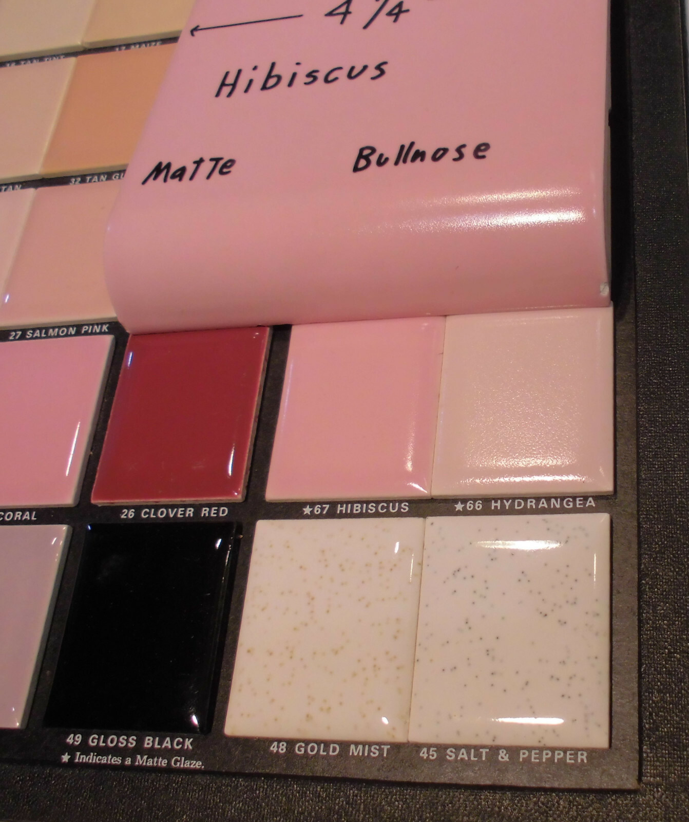 Hibiscus Pink; Matte Radius Bullnose Ceramic Tile 4-1/4″ American Olean, NOS