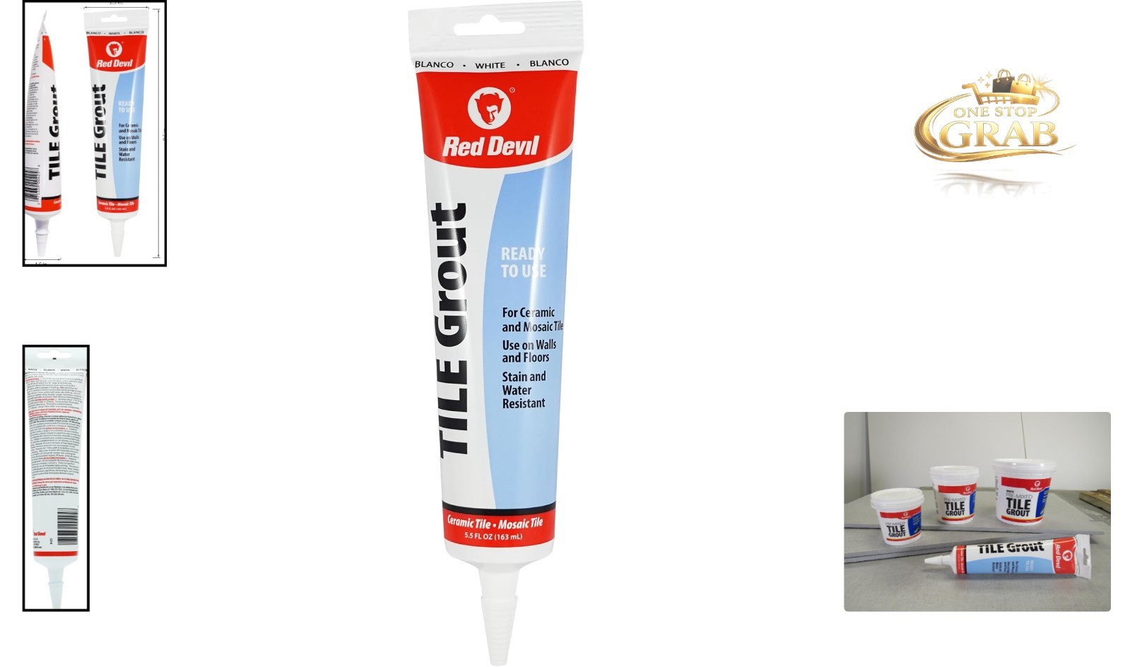 Pre-Mixed White Tile Grout 5.5 oz – Water Resistant, Excellent Adhesion