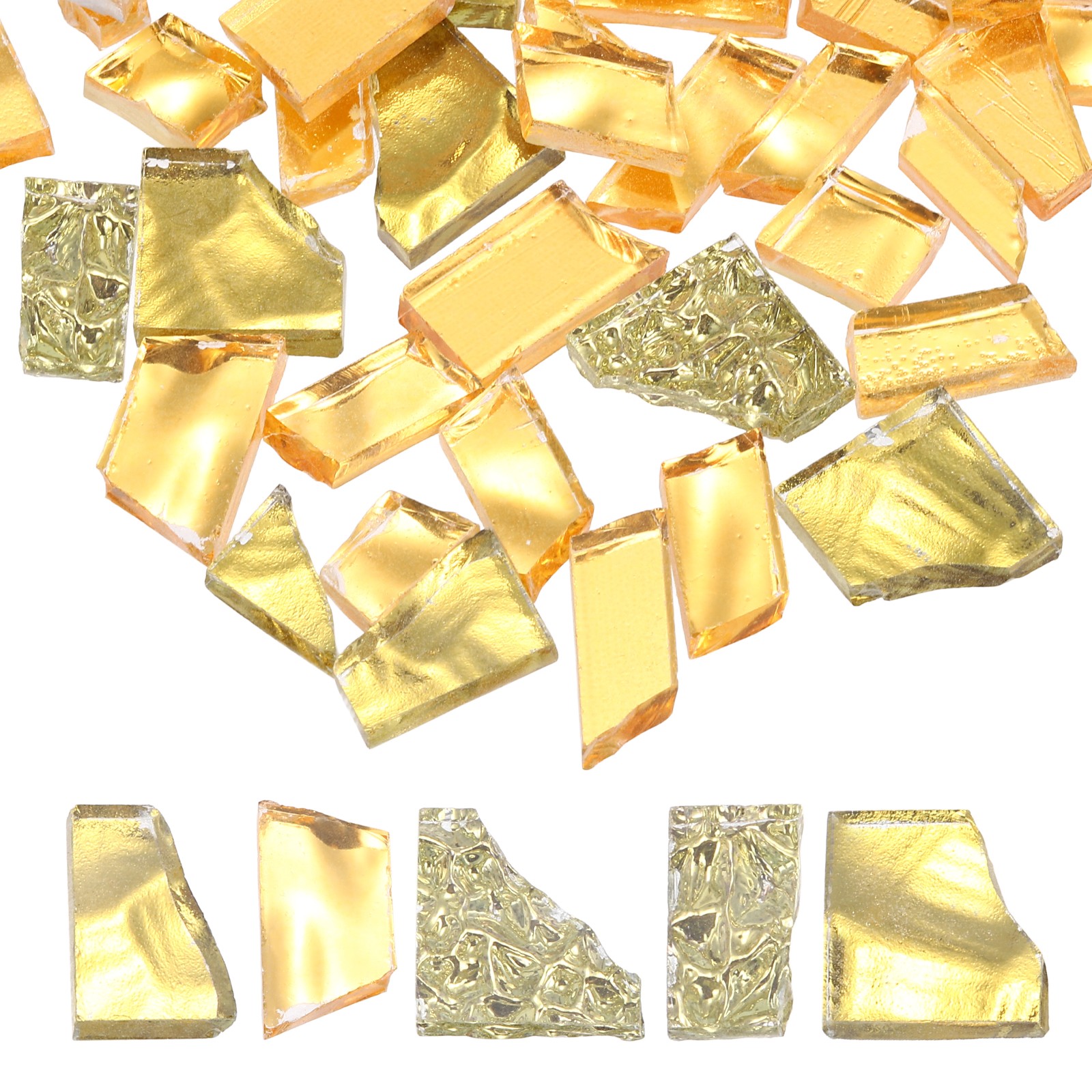 Irregular Glass Mosaic Tiles, 100g/0.2LB Stained Glass Sheets, Gold Series