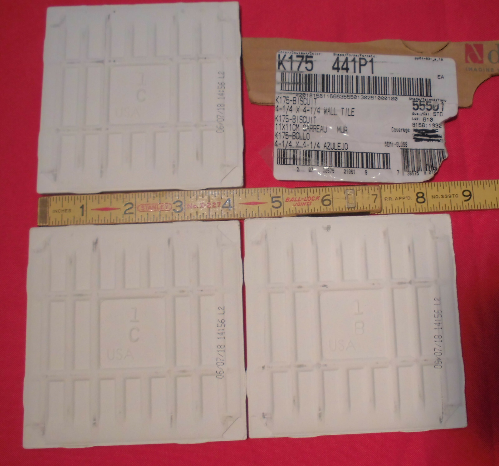 5 pieces *Gloss Biscuit* Ceramic Tiles by The Daltile Co….4-1/4″ Square NEW