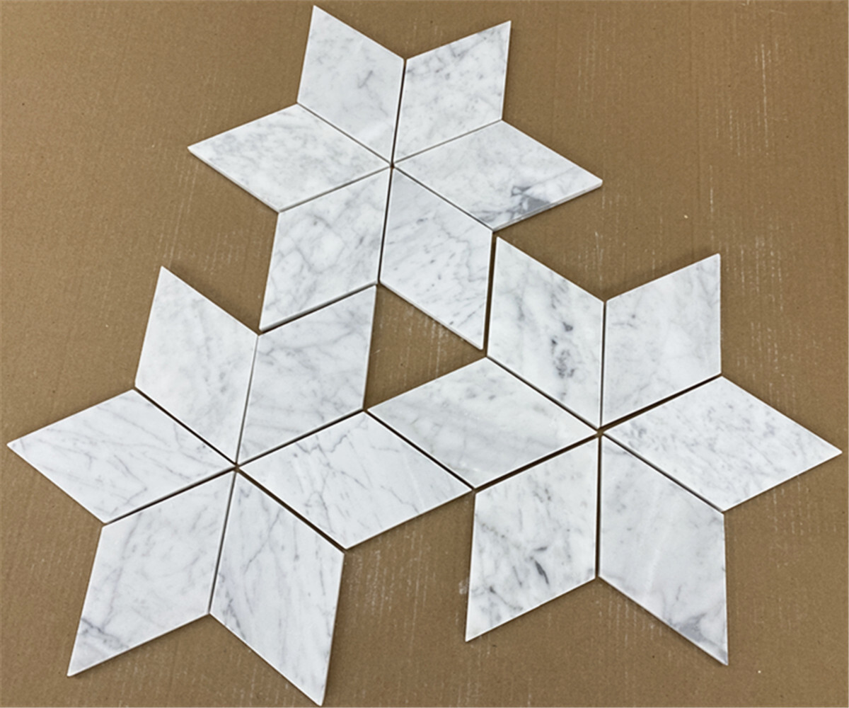 C56H Carrara Marble Diamond Tile Honed 4×8 Rhomboid Venato Carrera