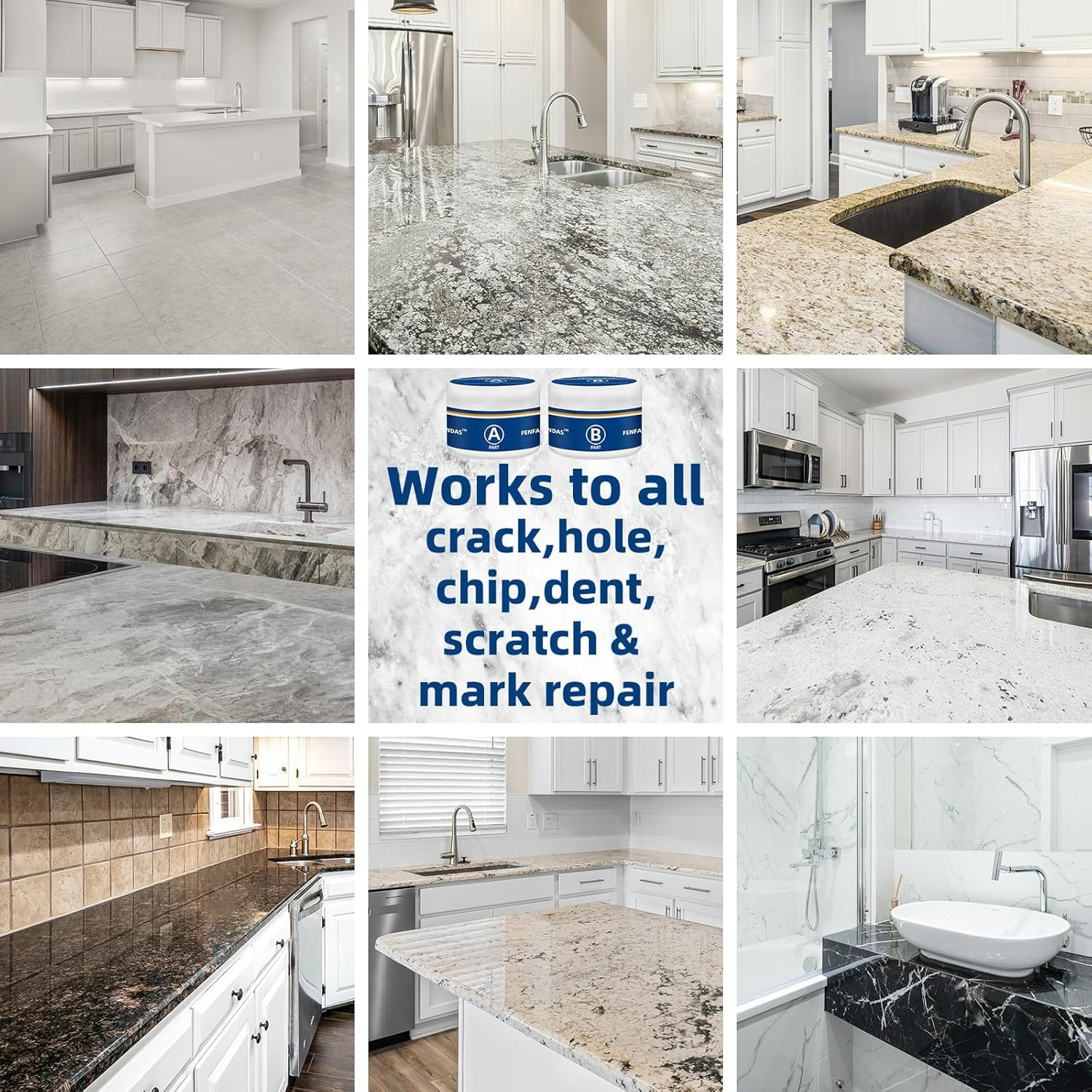 Tile and Granite Repair Kit, Marble Porcelain Stone and Quartz Countertops Repai