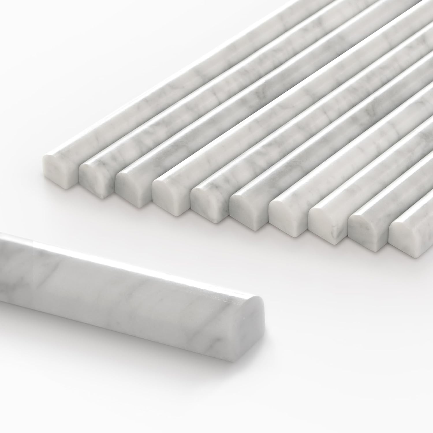 Carrara White Marble Pencil Liner Tile – 10 Pack 3/4″ x 12″ Bullnose Trim
