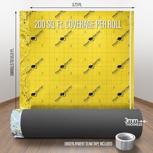 Premium Floor Underlayment with Moisture Barrier – 200 sq ft Roll, 3mm 1 Pack