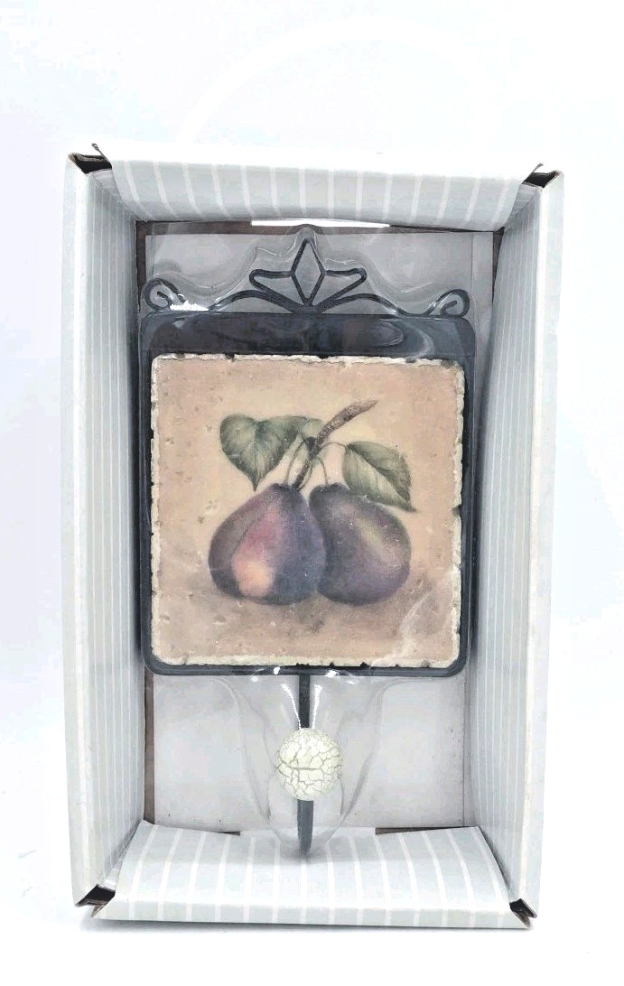 Janice Brooks Pear Themed Kitchen Resin Tile With Hook 7″ L x 4″ W
