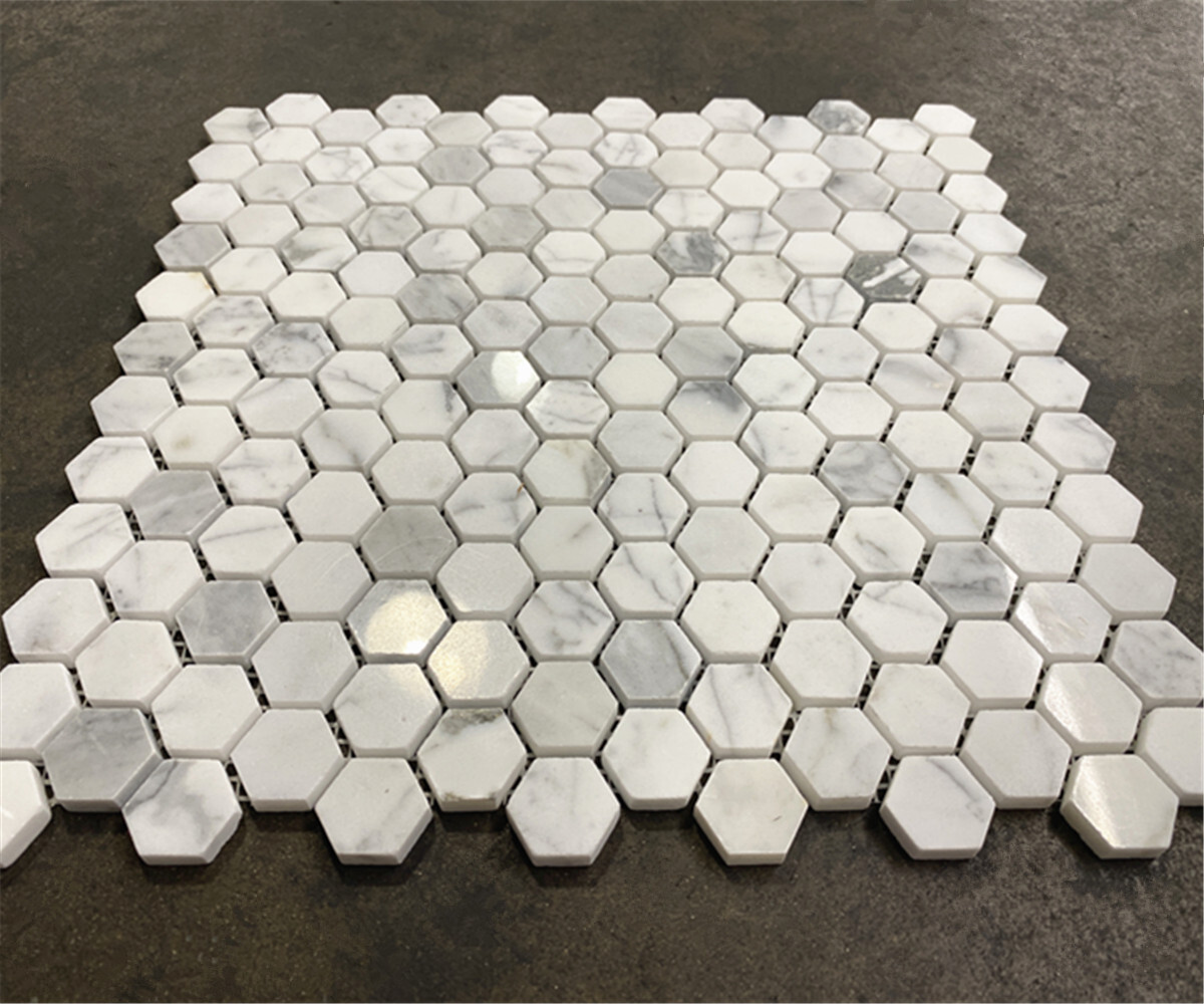 L31XP 1″ Hexagon Statuary Statuario White Italian Marble Mosaic Tile Polish
