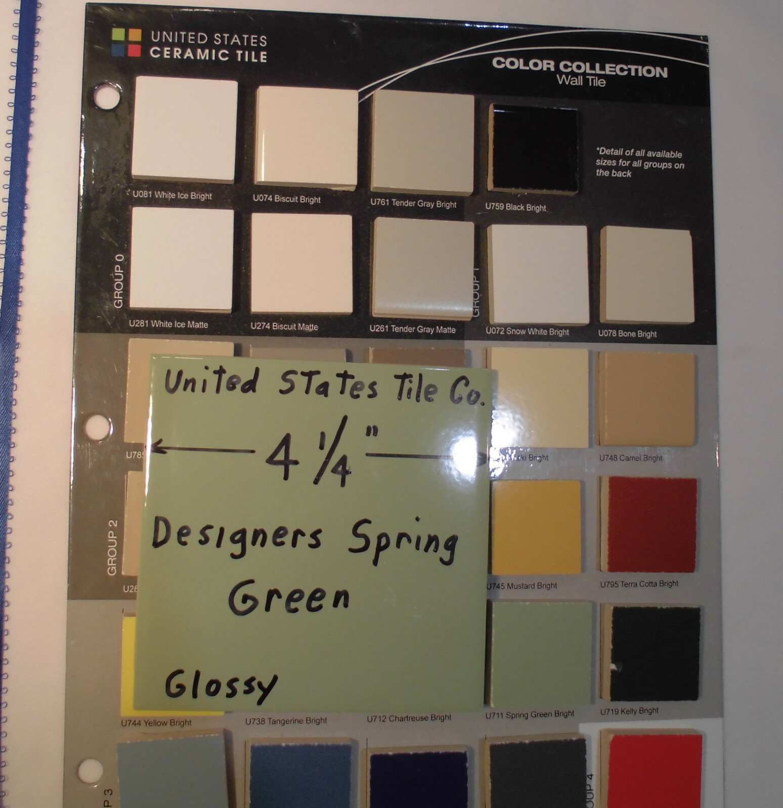 1 pc. *Designers Spring Green* 4-1/4″ Glossy Ceramic Tile; Made USA; New Stock