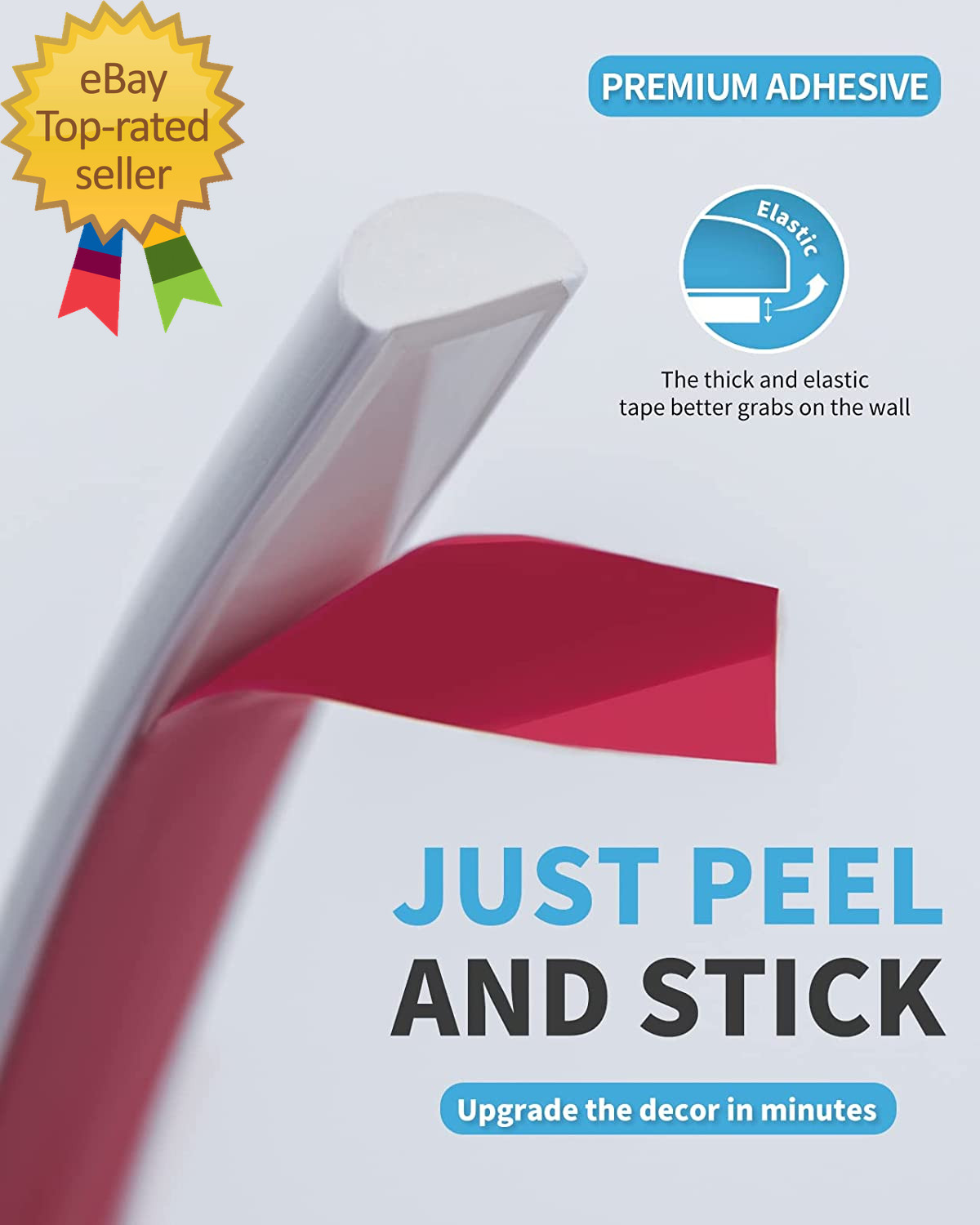 10 Ft Peel and Stick Flexible Vinyl Molding Trim for Wall Tile Edges, Kitchen Ba