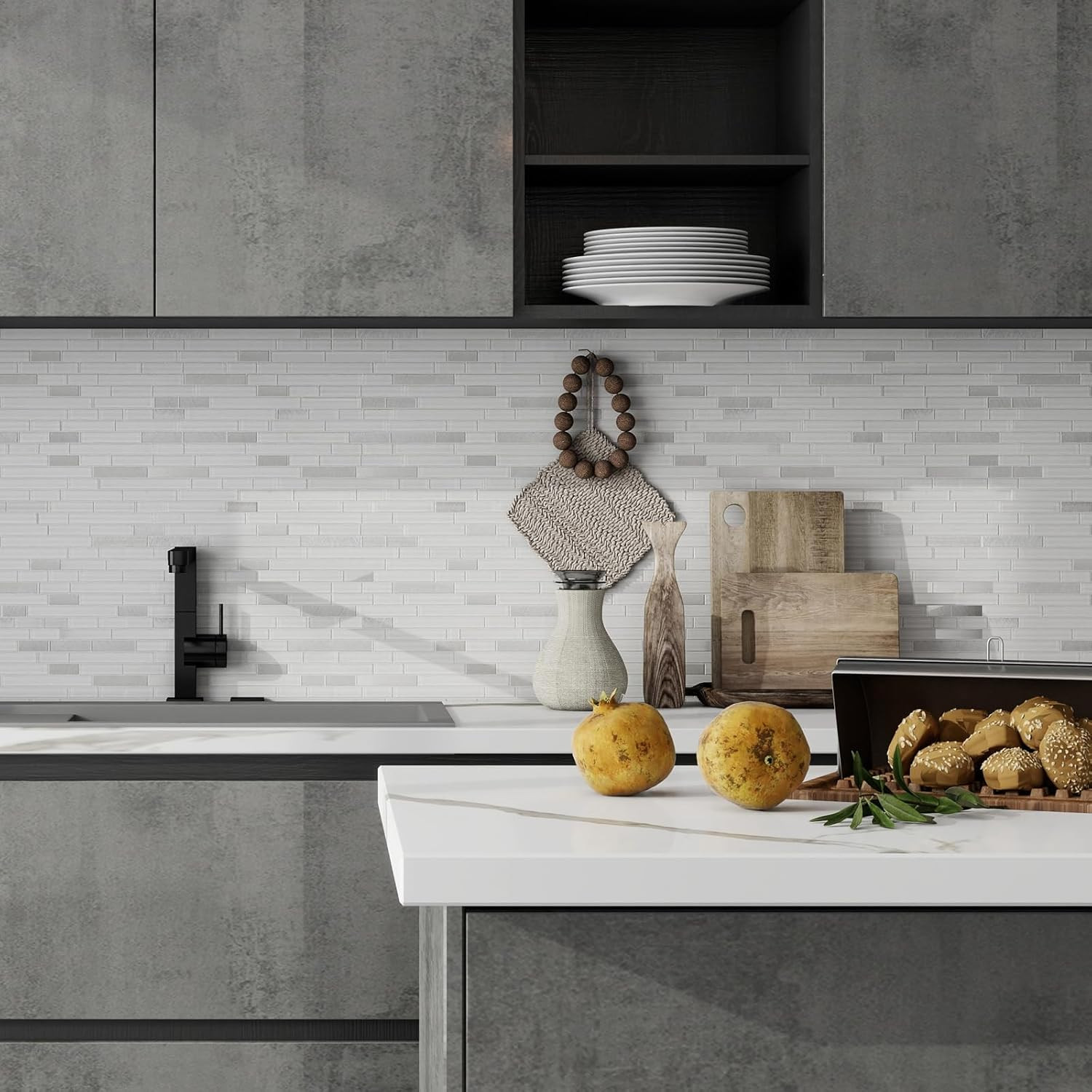 White Glass Subway Mosaic Tile Glossy Kitchen Bath Backsplash 5 Sheets