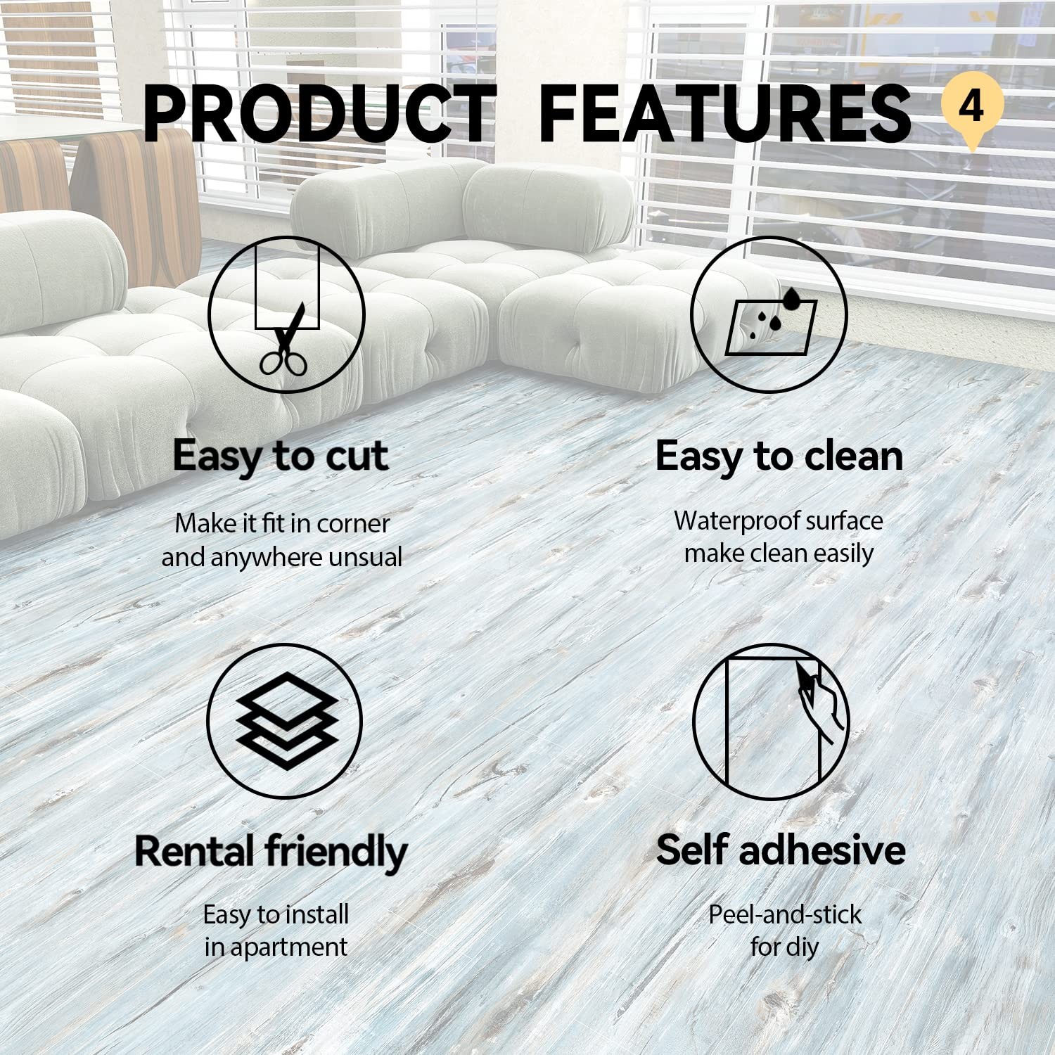 Peel & Stick Floor Tile Vinyl Flooring Roll Wood Grain Waterproof RV 11.8″x394″