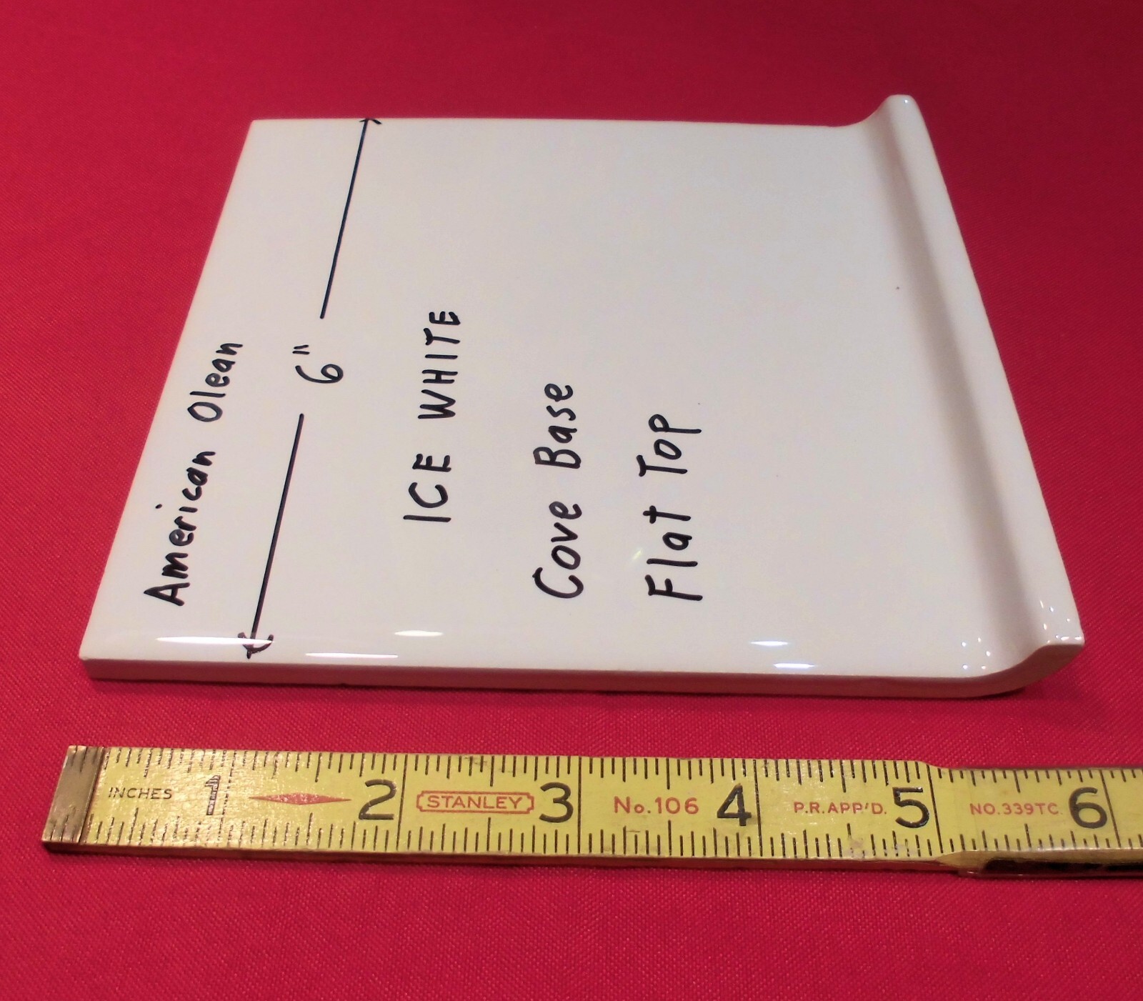 1 pc. Glossy Ice – Arctic White: Flat Top; base/cove Ceramic Tile: 6″ X 6″ NEW