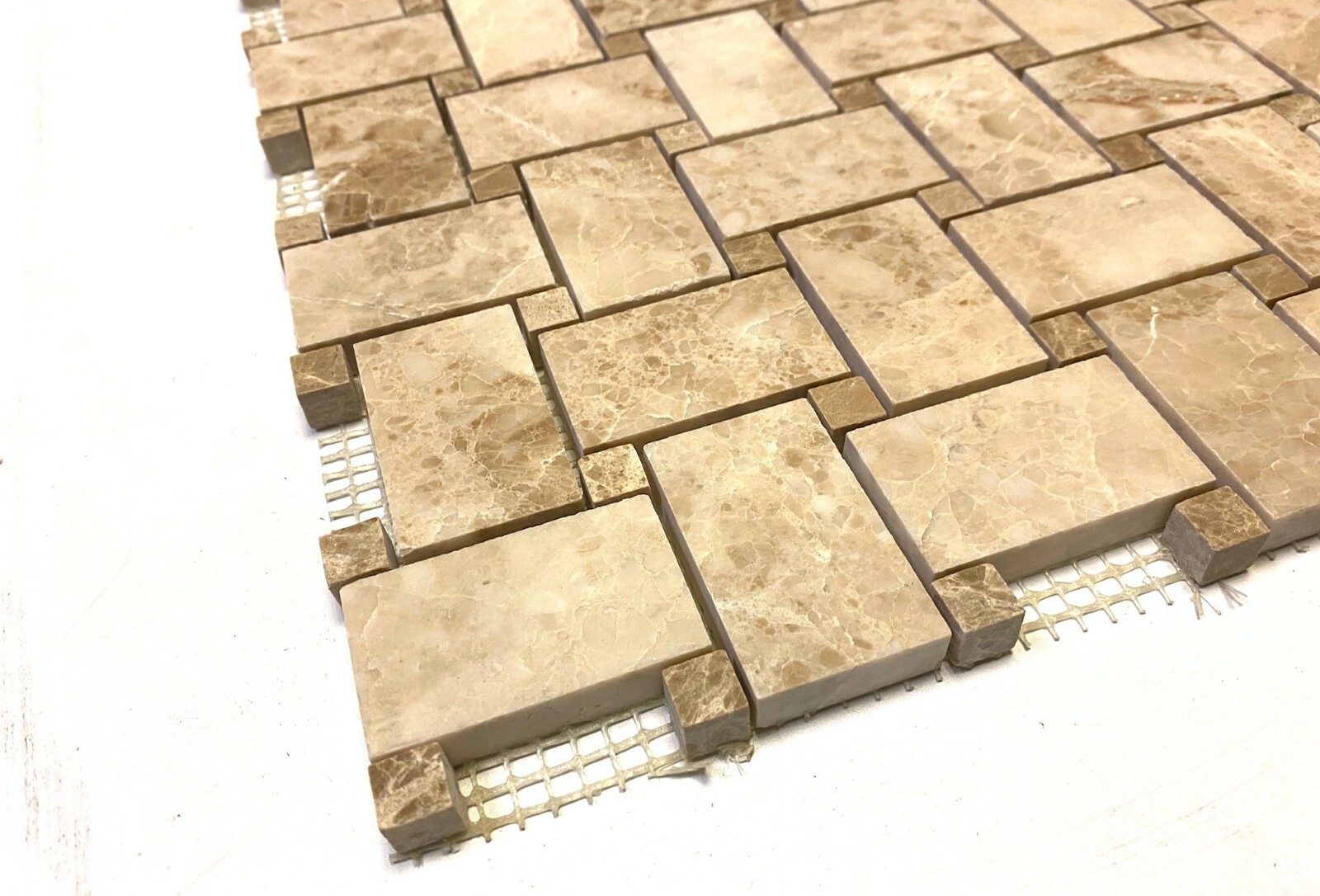 Cappucino Beige w/ Beige Marble Dot Basketweave (1.2 Square-foot) Floor Tile