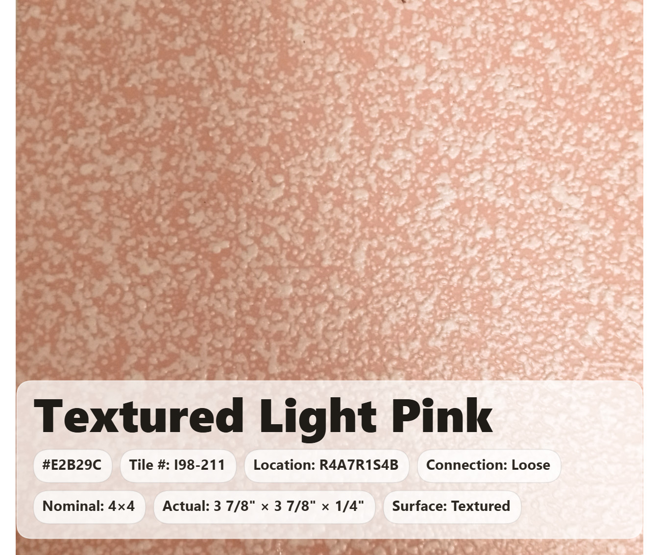 4×4 Tile Textured Light Pink Loose Wall Remodel Ceramic C#I98-211 Sample