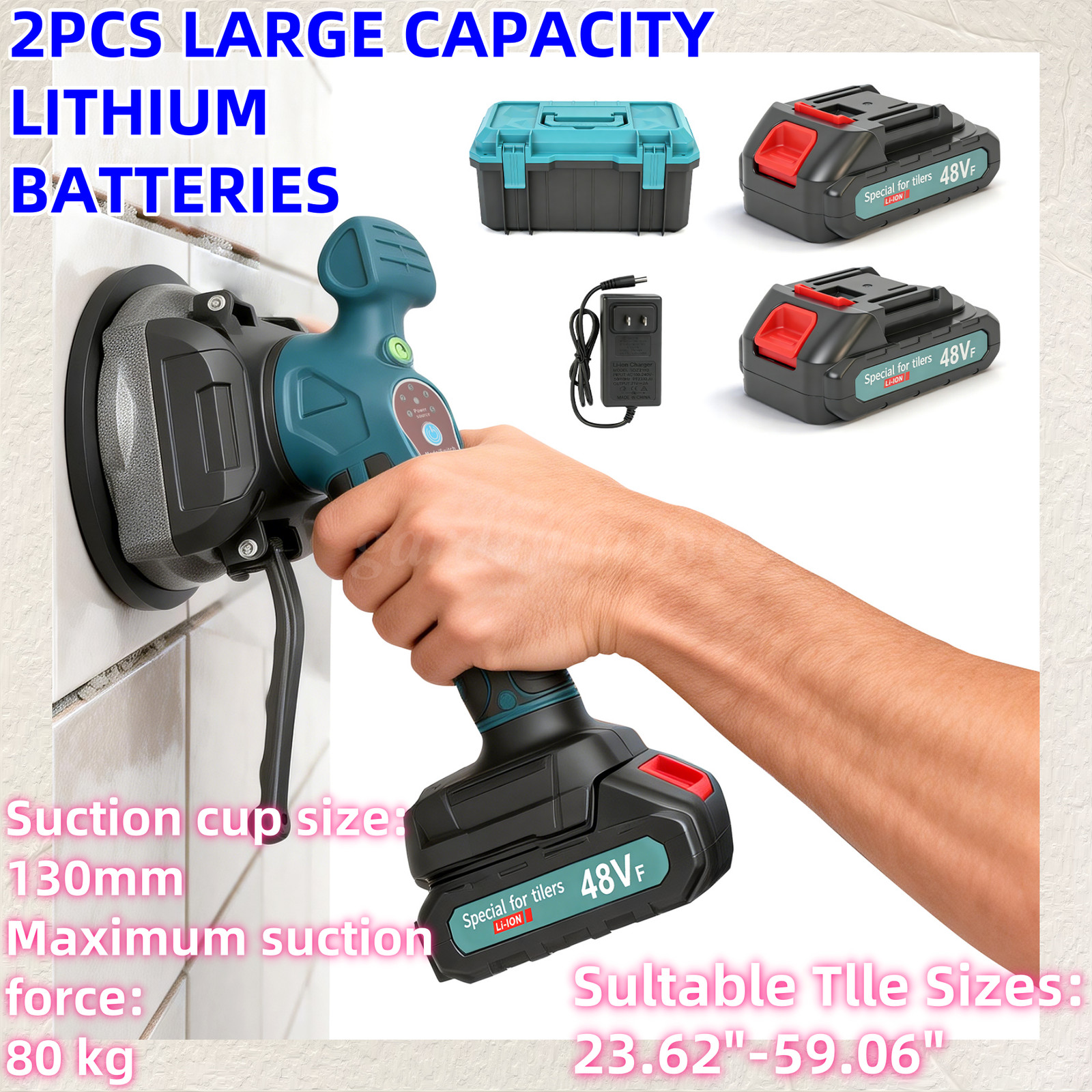 Cordless Tile Vibration Machine Tool&Electric Leveling Machine w/2 1.5Ah Battery