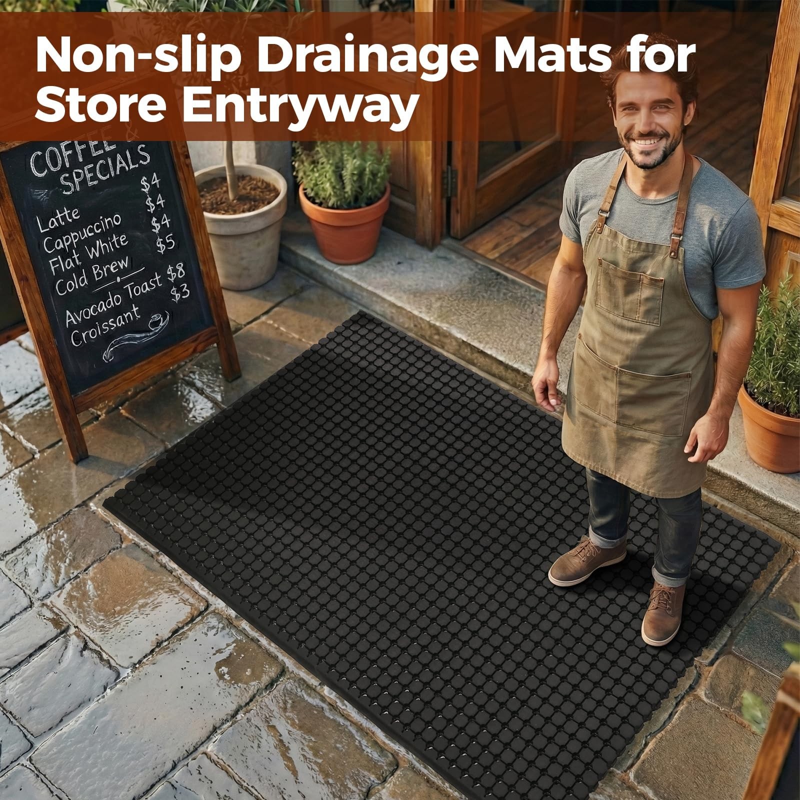 jxgzyy Commercial Rubber Floor Mat, 3 x 5 Anti Fatigue Non-Slip Drainage Mat …