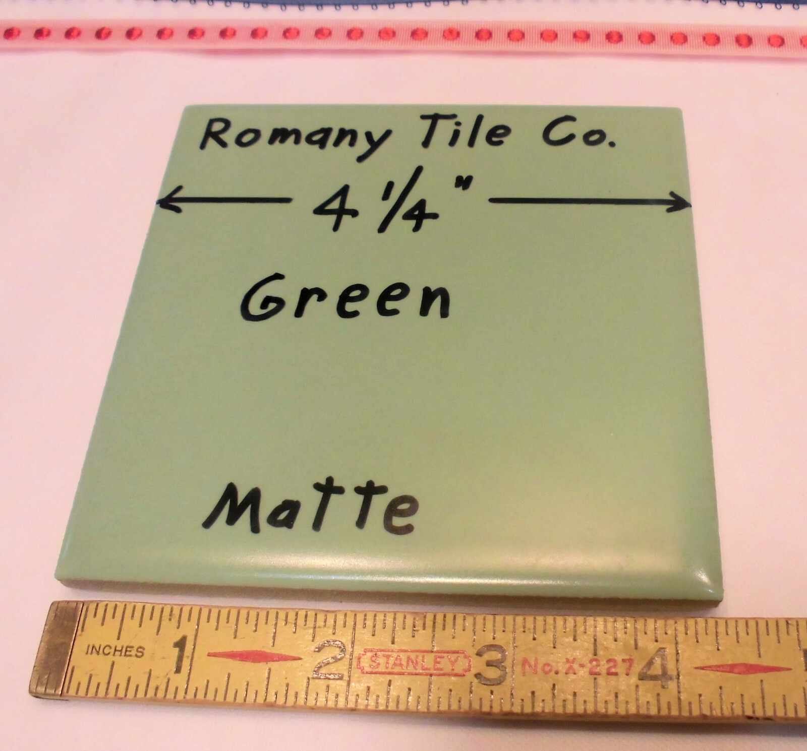 1 pc. Matte Ceramic Tile *Green* by The Romany Tile Co. 4-5/16″ Vintage NOS