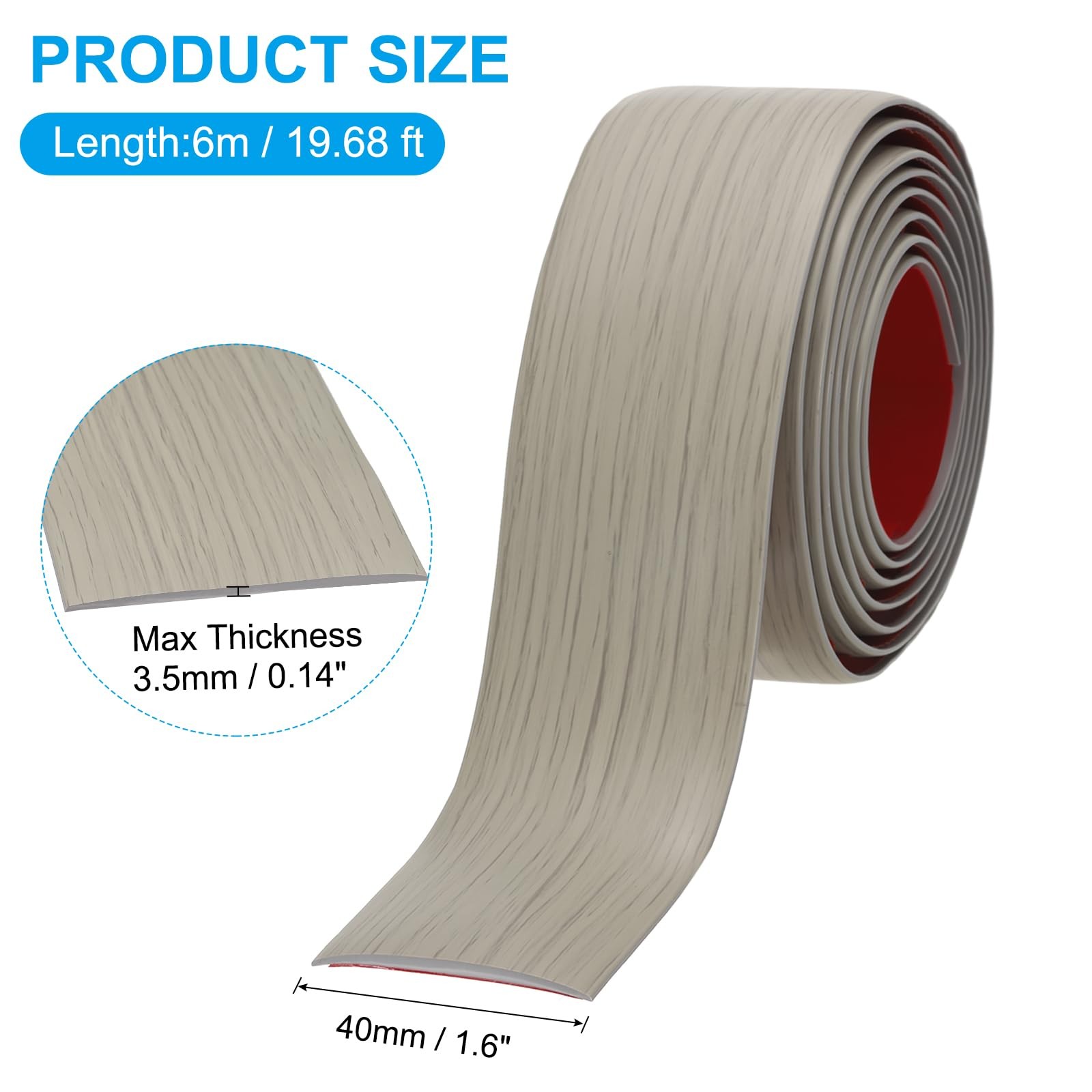PATIKIL Self Adhesive Floor Transition Strip 20 ft x 1.6″ Vinyl Flat Divider Flo