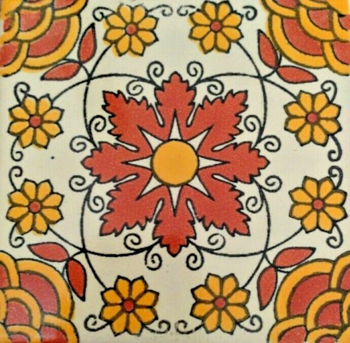 #C091) Mexican Tile sample Ceramic Handmade 4×4 inch, GET MANY AS YOU NEED !!