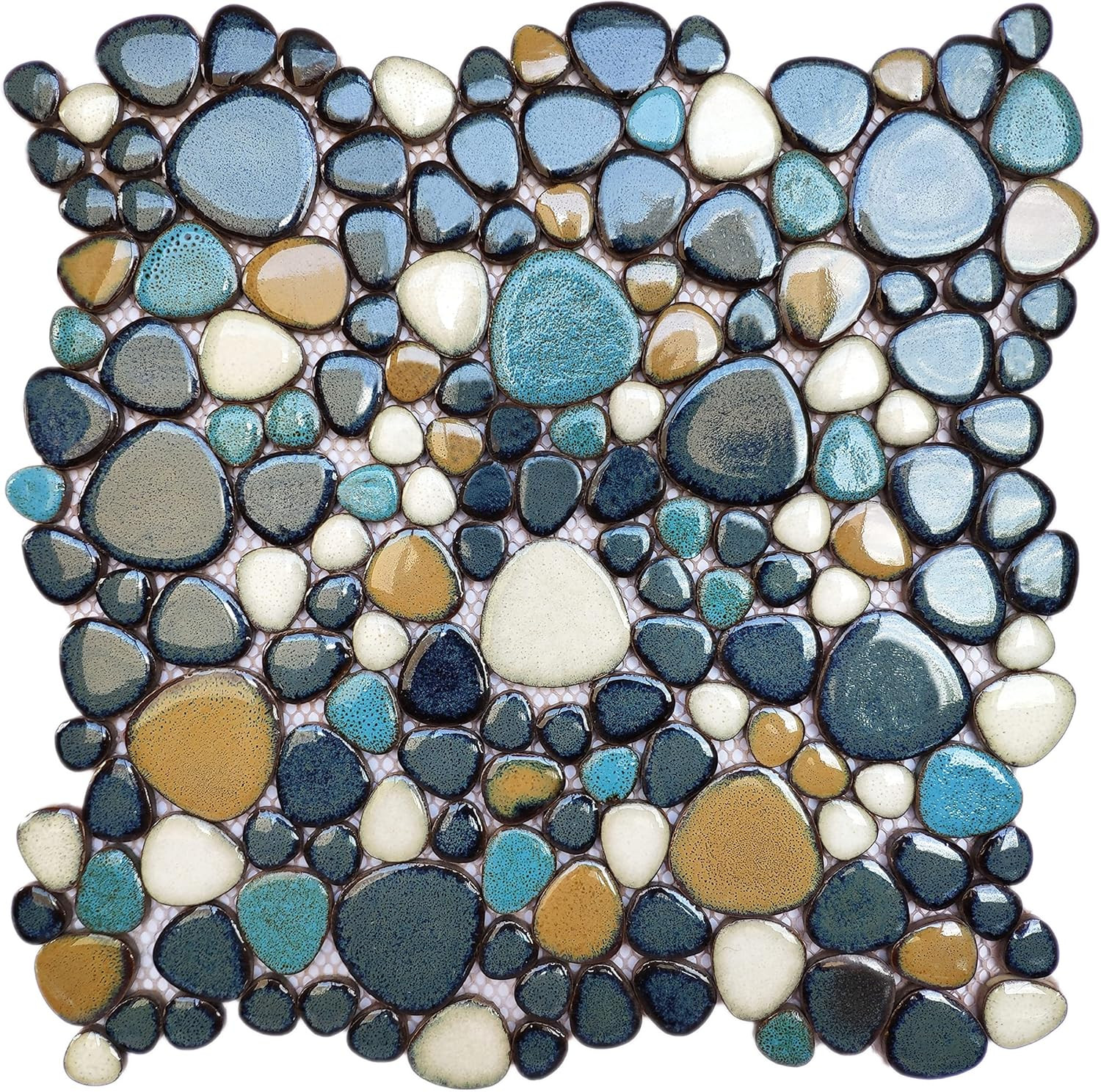 Aqua Cobalt Blue Pebble Tile for Stunning Shower Floors & Backsplashes