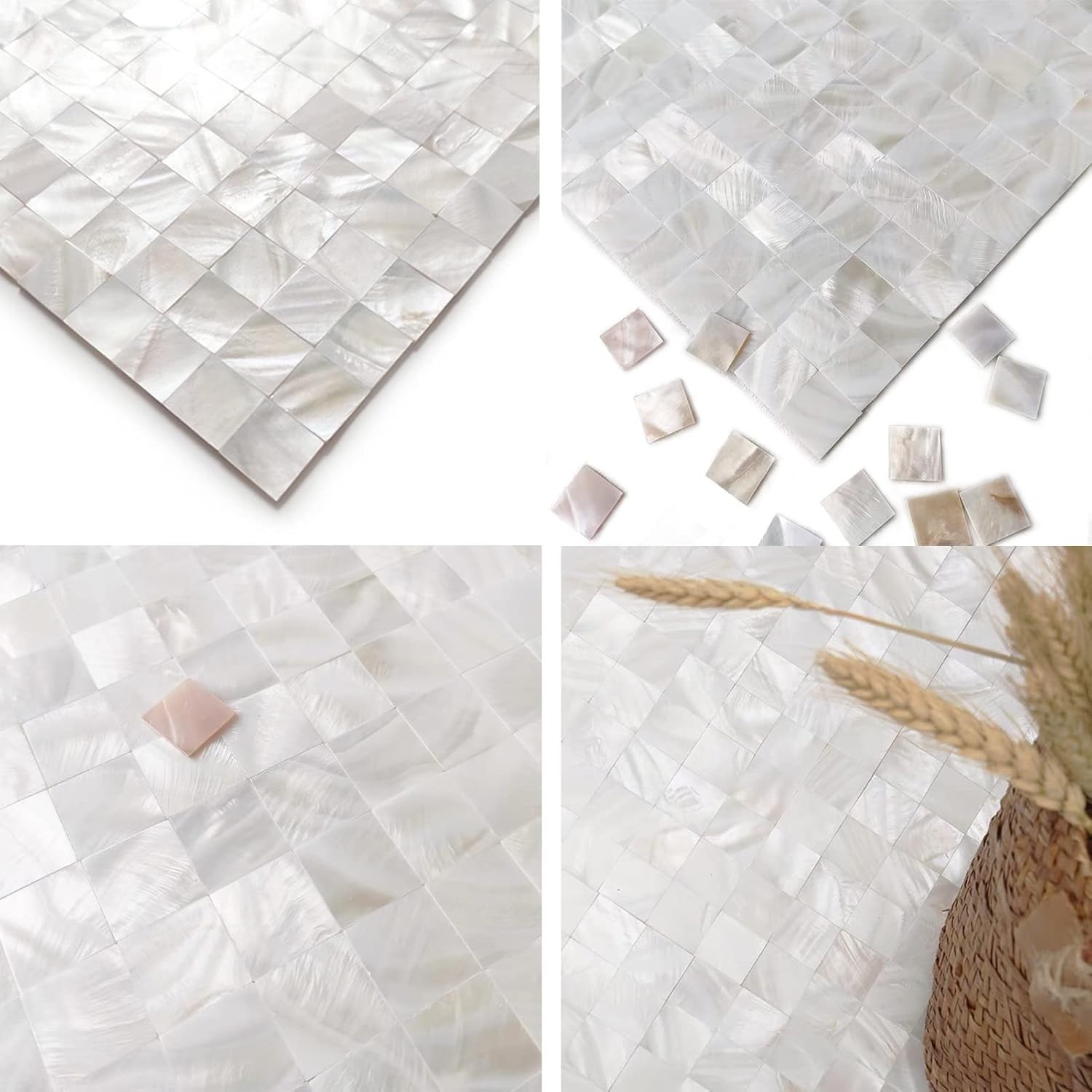 Elegant Peel and Stick Mother of Pearl Backsplash, 10 sq.ft., Ivory White Tiles