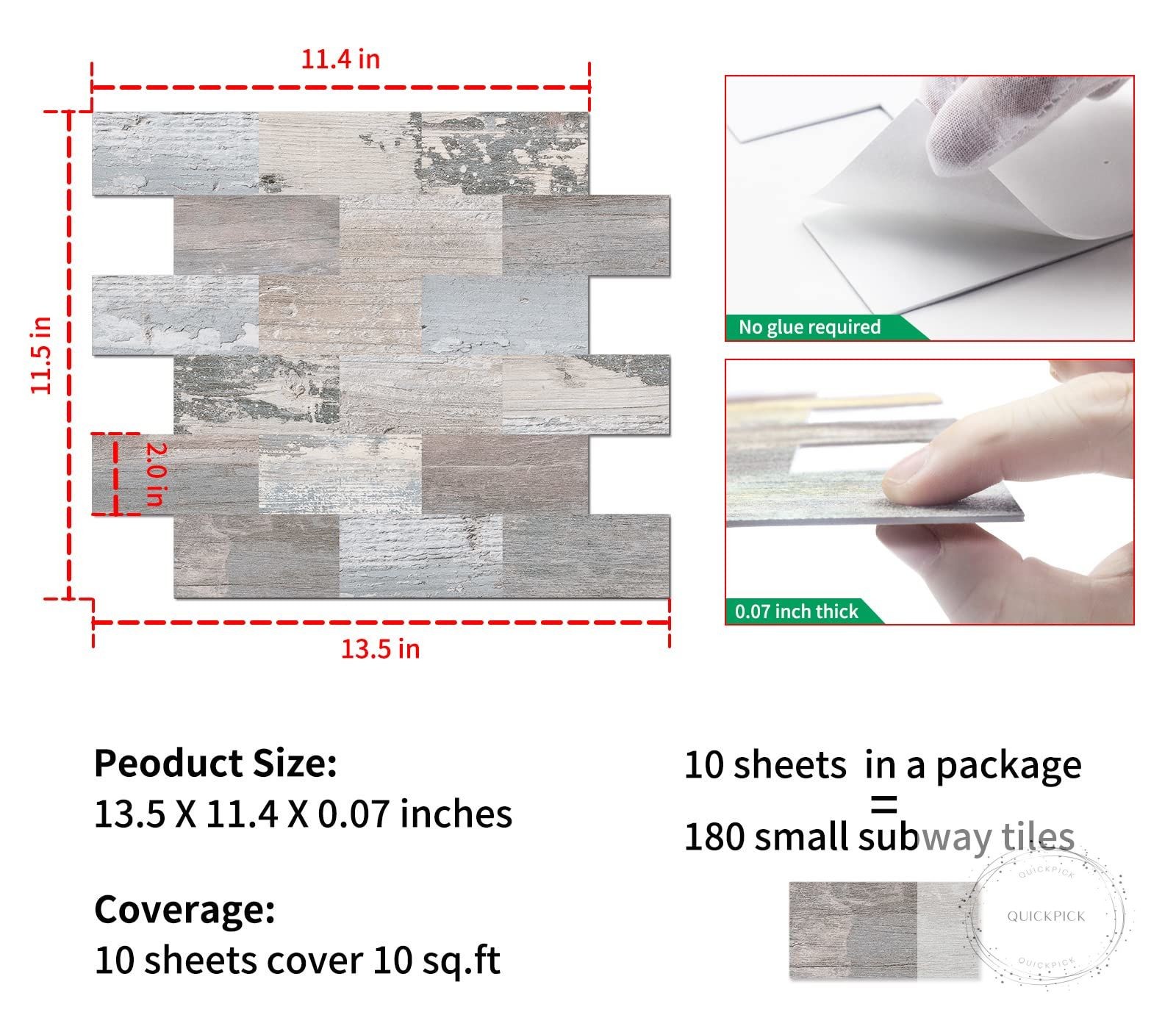 Peel and Stick Rustic Backsplash Wall Tile Self Adhesive for Kitchen Farmhouse