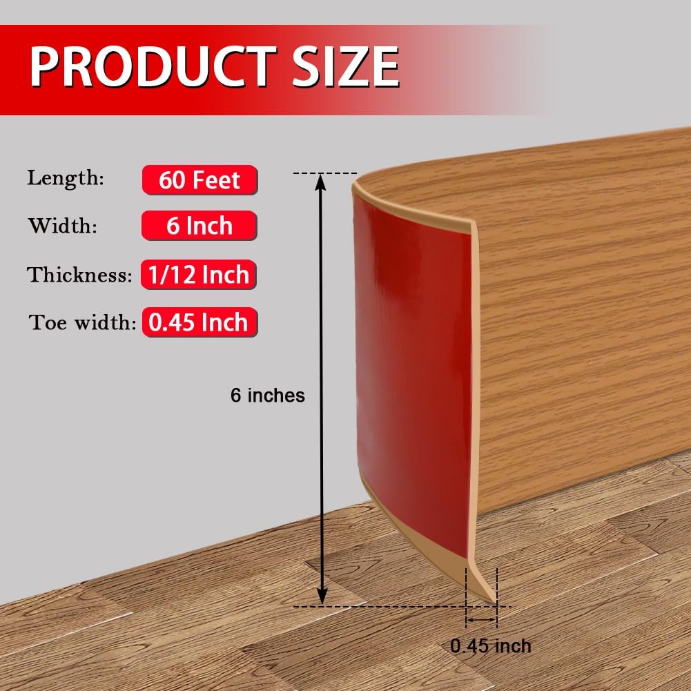 Vinyl Wall Base Baseboard Molding Trim 6″ Flexible Self Adhesive Rubber Wall …