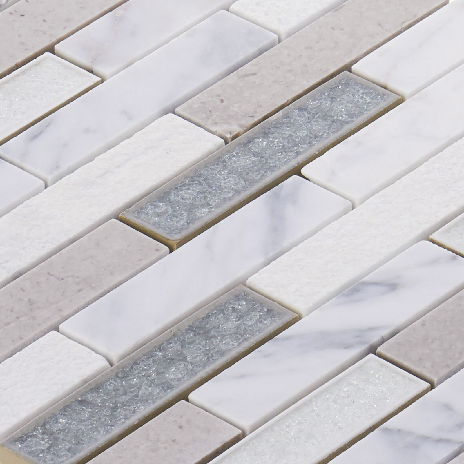 Calacatta White Gray Stone Marble Crackle Glass Mosaic Tile Kitchen Backsplash