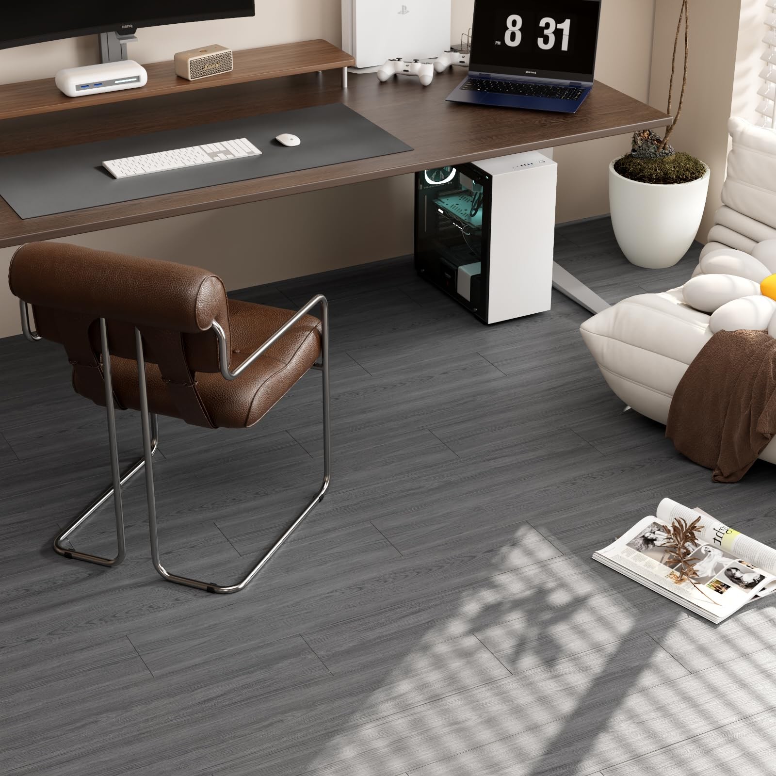 54 Sq.Ft. Peel and Stick Vinyl Floor Tiles 36″ x 6″ Wood Look Planks, 36 Pack…