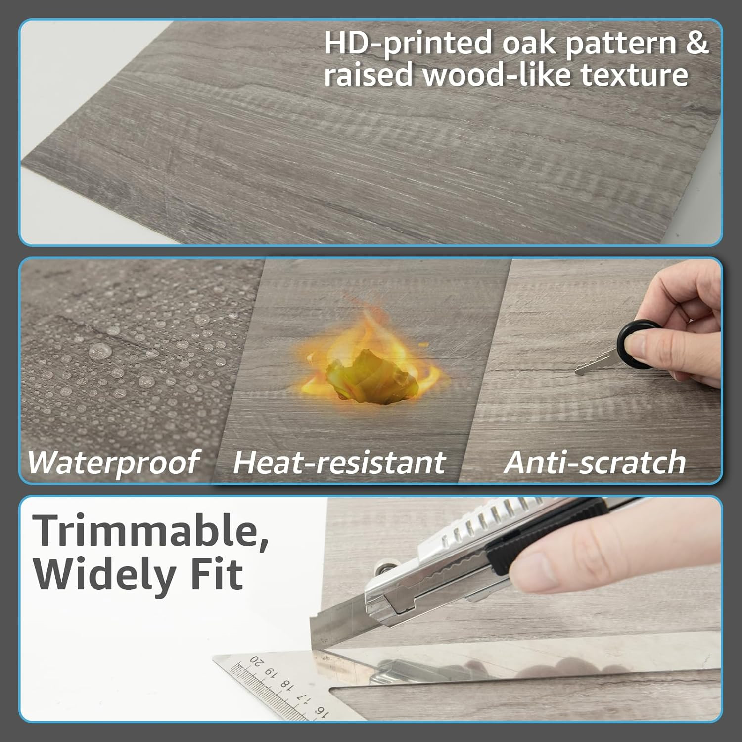 Peel and Stick Vinyl Floor Tiles 30-Pack 12 X 12 Inch, Self Adhesive Waterproof