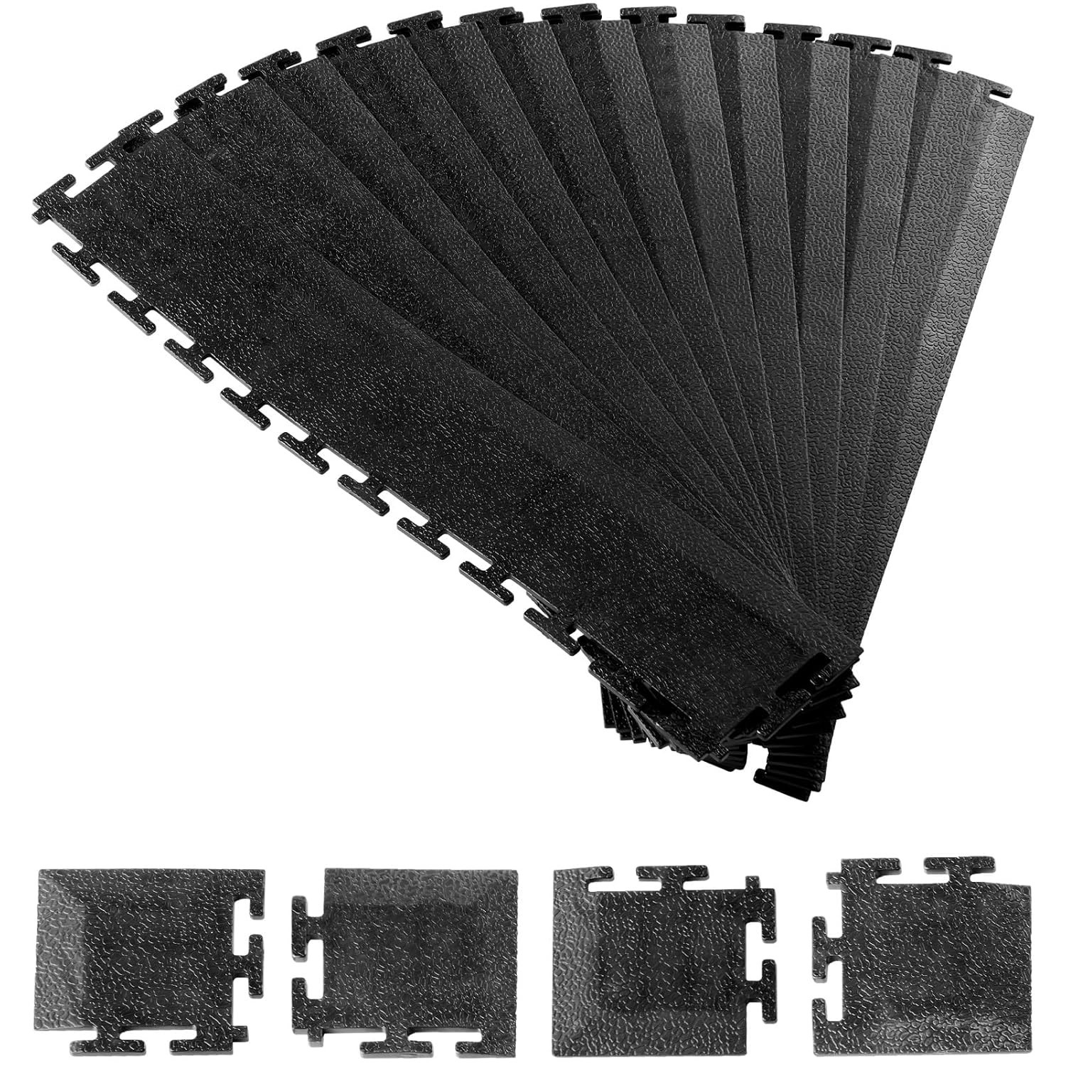 Male Garage Floors Transition Edge Kit, 12 Edges And 4 Corners, Sturdy PVC Inter