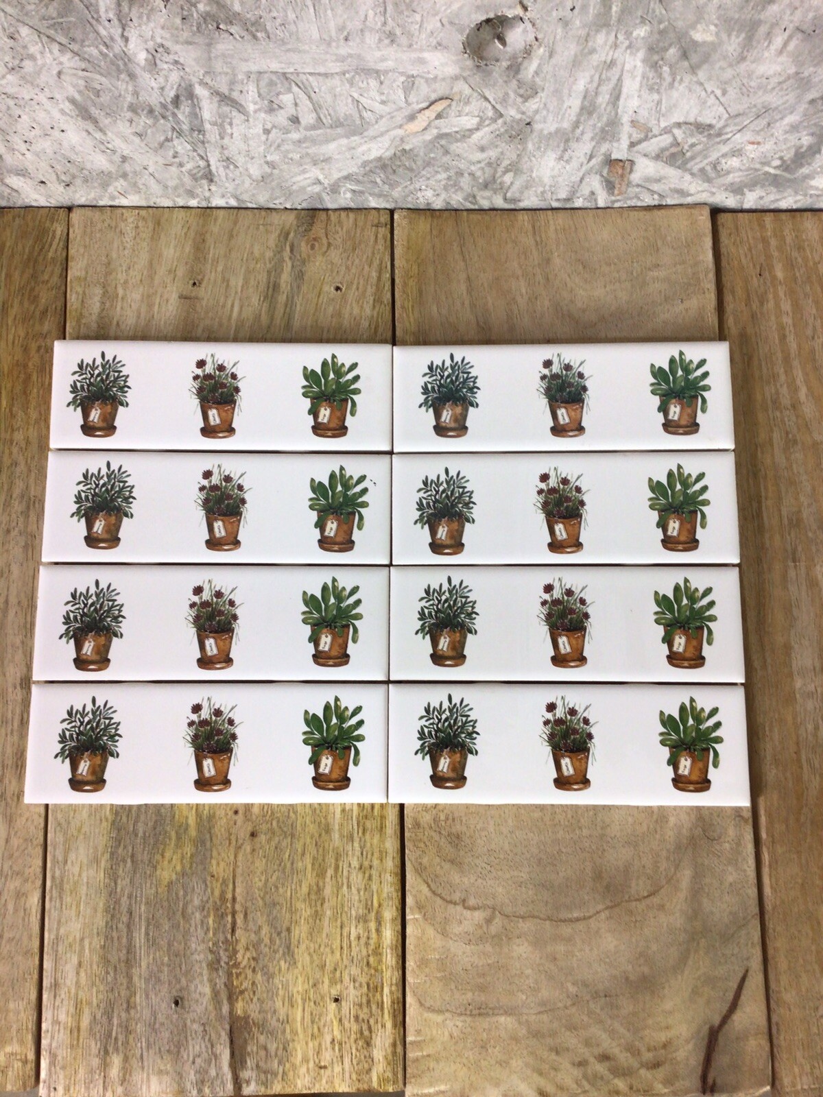 White Field Accent Wall Tile Potted Herbs Rosemary Chives Sage Set of 8