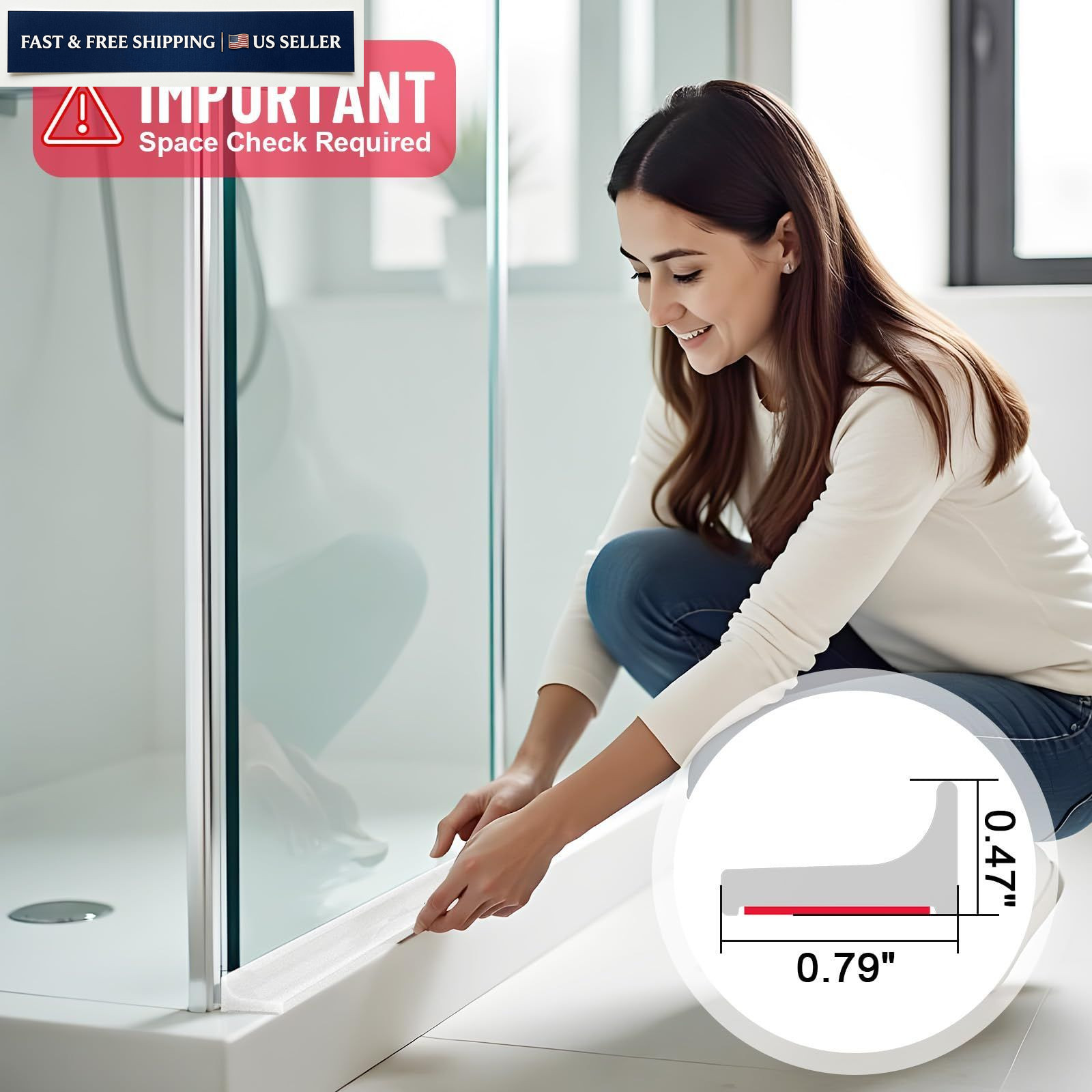 Shower Threshold Water Dam Guard – Self-Adhesive Silicone 39inch, Transparent
