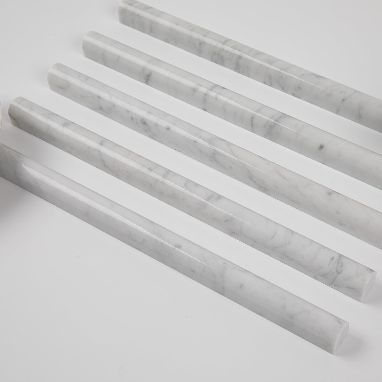 Carrara White Marble Pencil Trim Liner, 3/4″X12″ Bullnose Tile Edge Trim for …