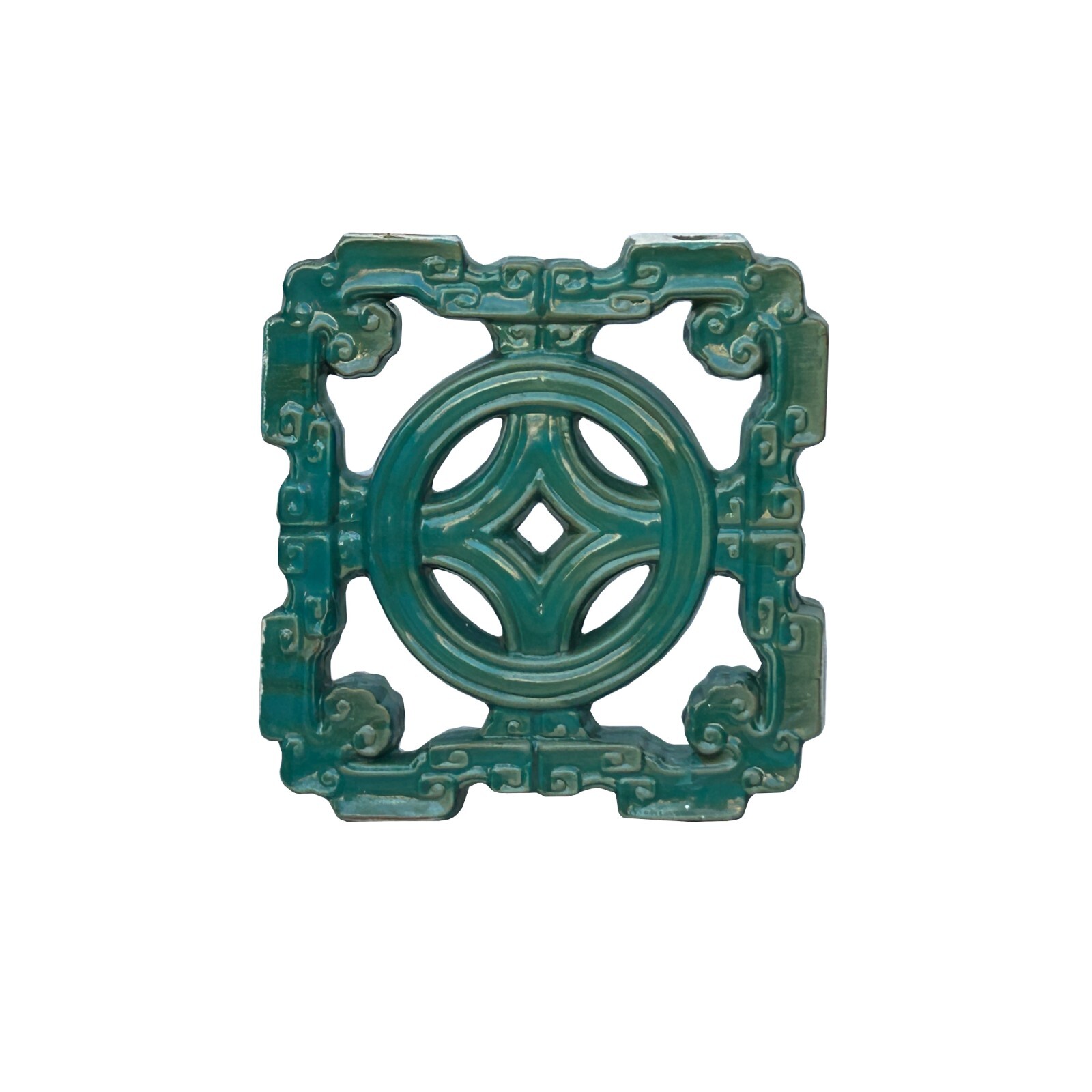 Chinese Ru-Yi Coin Turquoise Green Mix Glaze Wall Floor Clay Tile ws3587