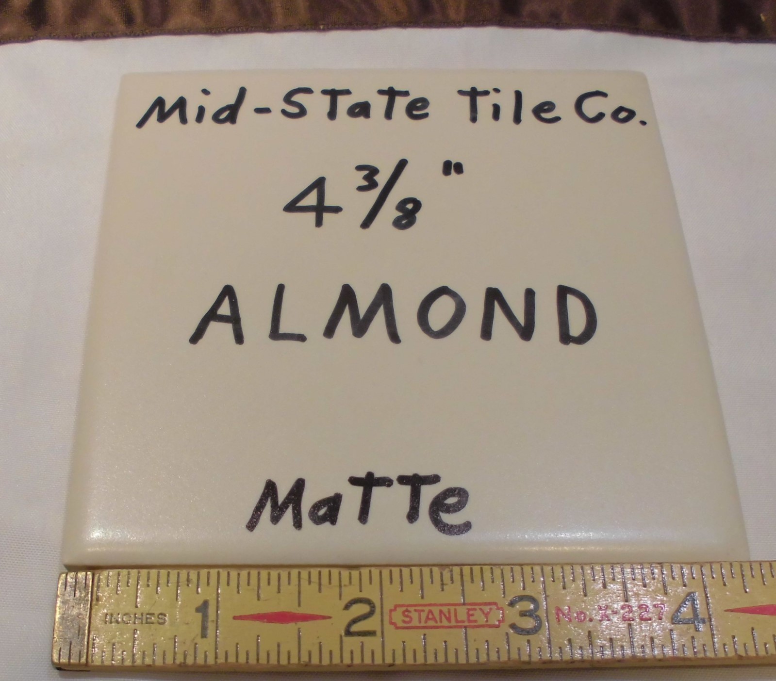 1 pc. Vintage Matte *Almond* Ceramic Tiles 4-3/8″ by Mid-State-Tile NOS